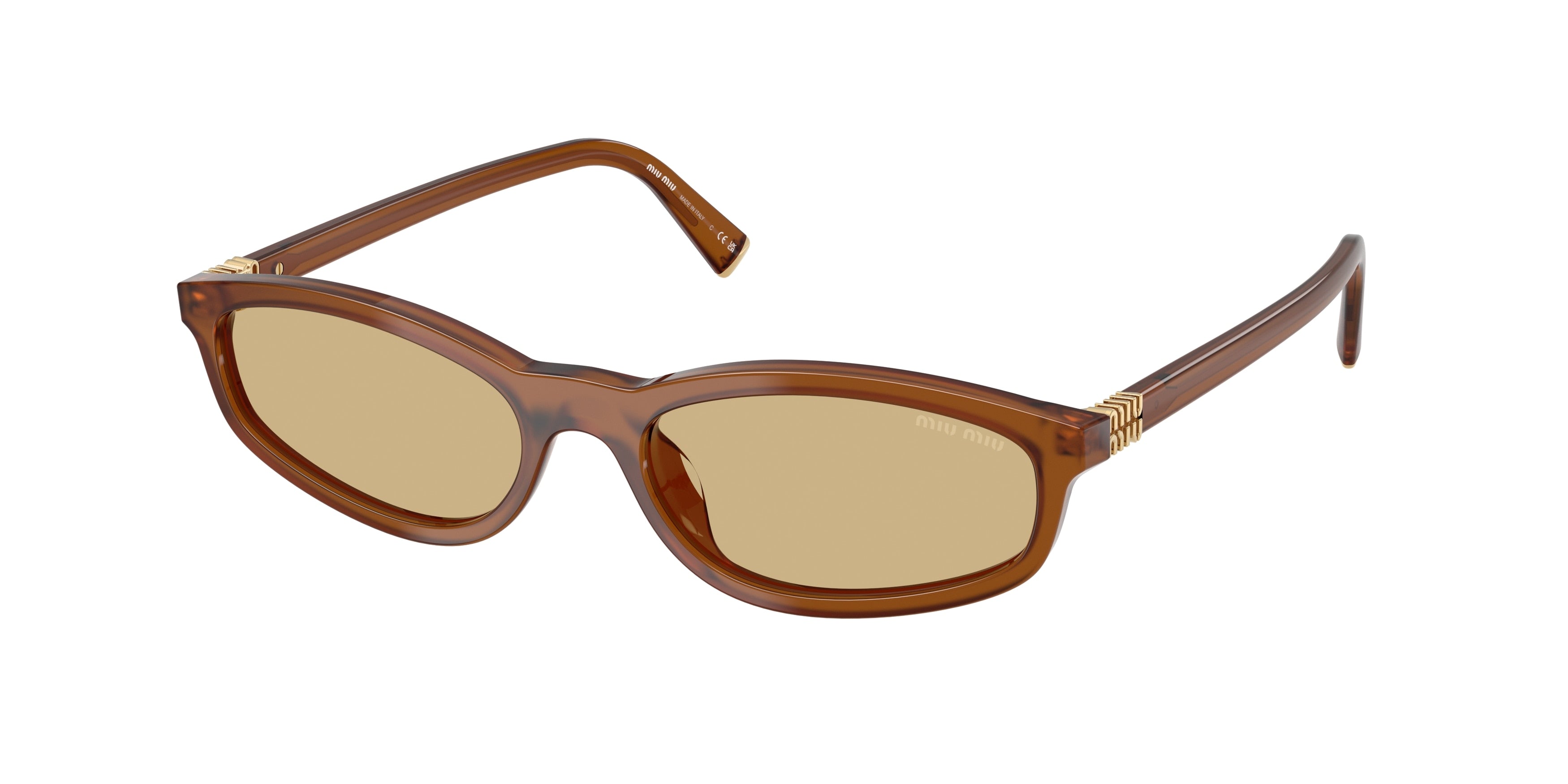 Miu Miu MUA06S Irregular Sunglasses  22I10R-Opaline Amber 55-140-17 - Color Map Brown