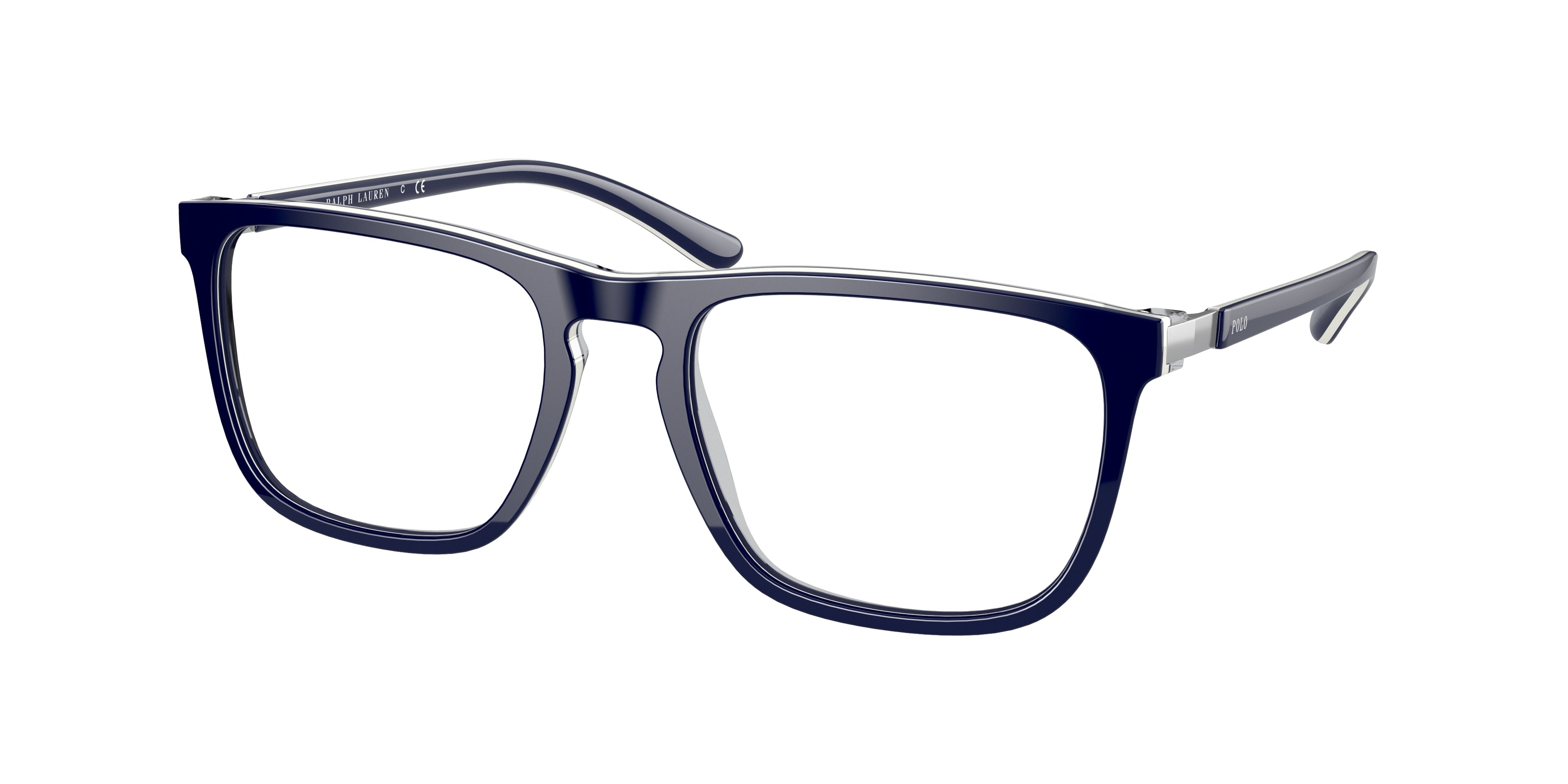 Polo PH2226 Rectangle Eyeglasses  5870-Shiny Navy Blue/White/Navy 53-140-19 - Color Map Blue