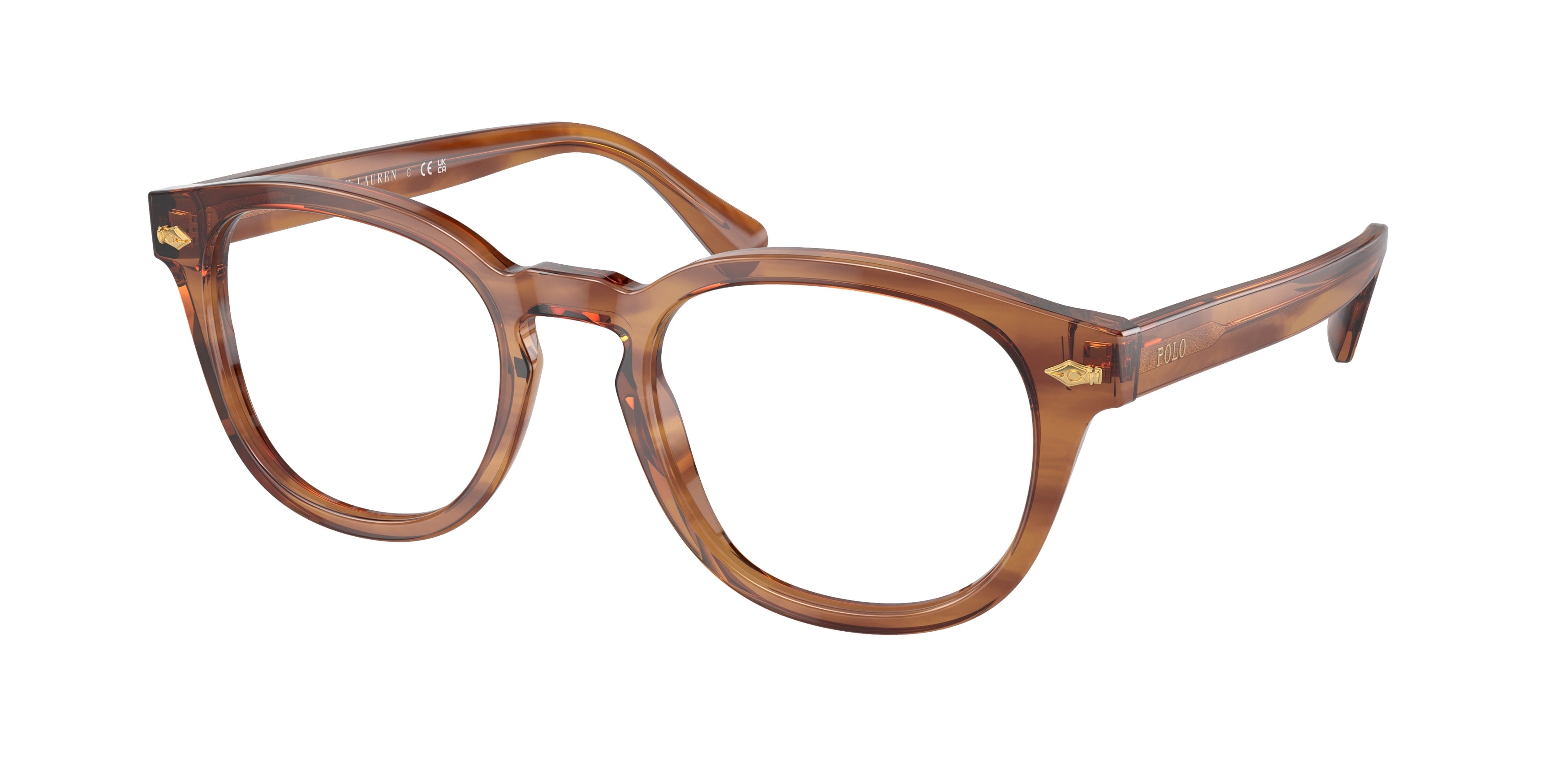 Polo PH2272F Phantos Eyeglasses  6138-Shiny Light Brown Striped 49-145-20 - Color Map Brown