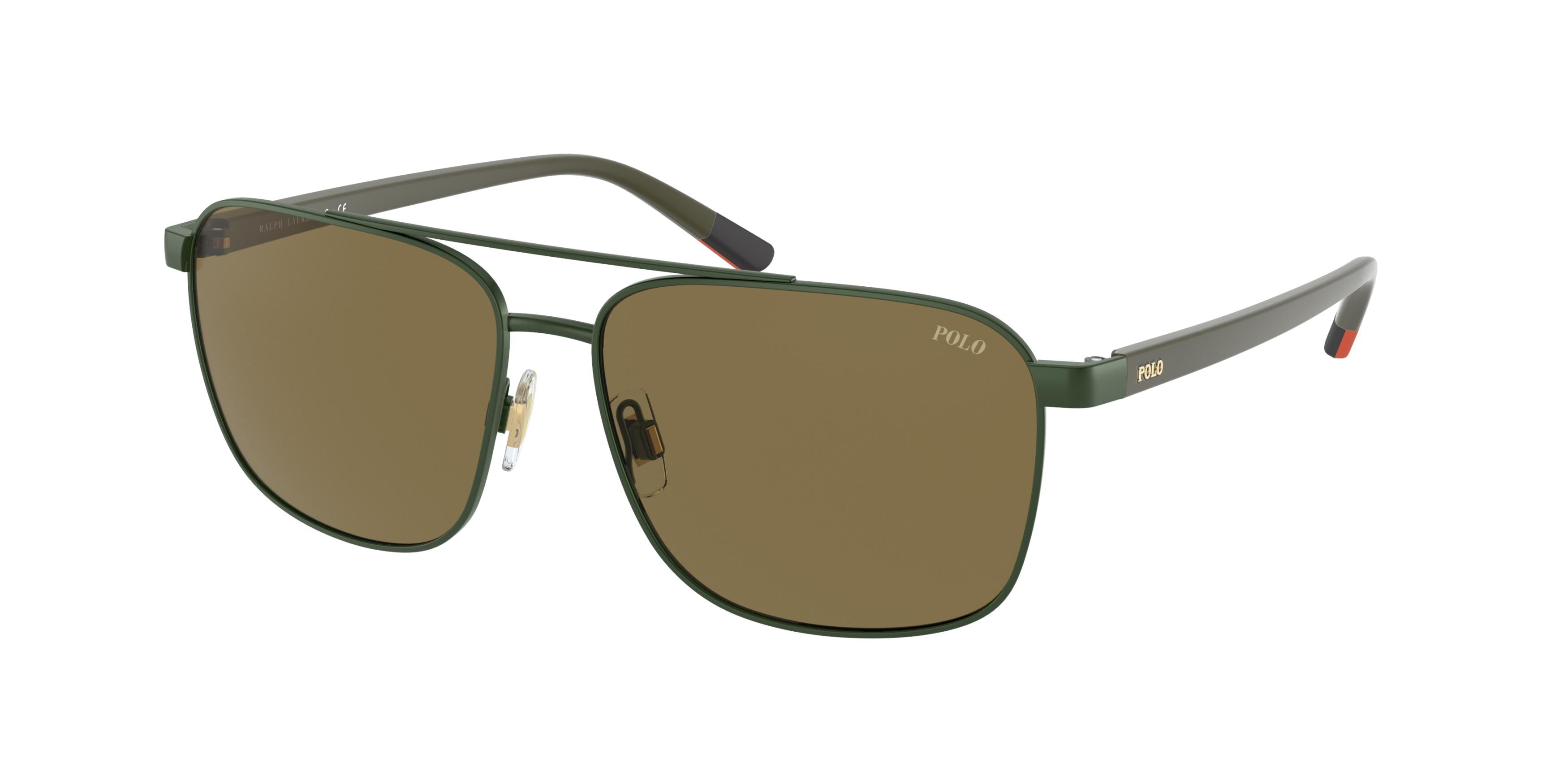Polo PH3135 Rectangle Sunglasses  900573-Matte Olive 57-145-14 - Color Map Green