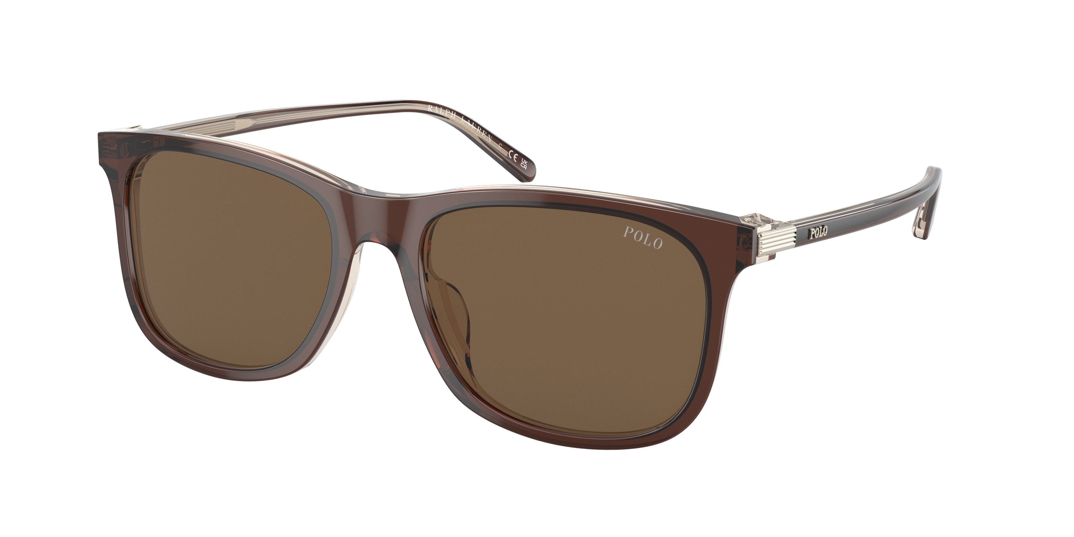 Polo PH4186U Oval Sunglasses  602973-Shiny Transparent Brown On Crystal 55-140-18 - Color Map Brown