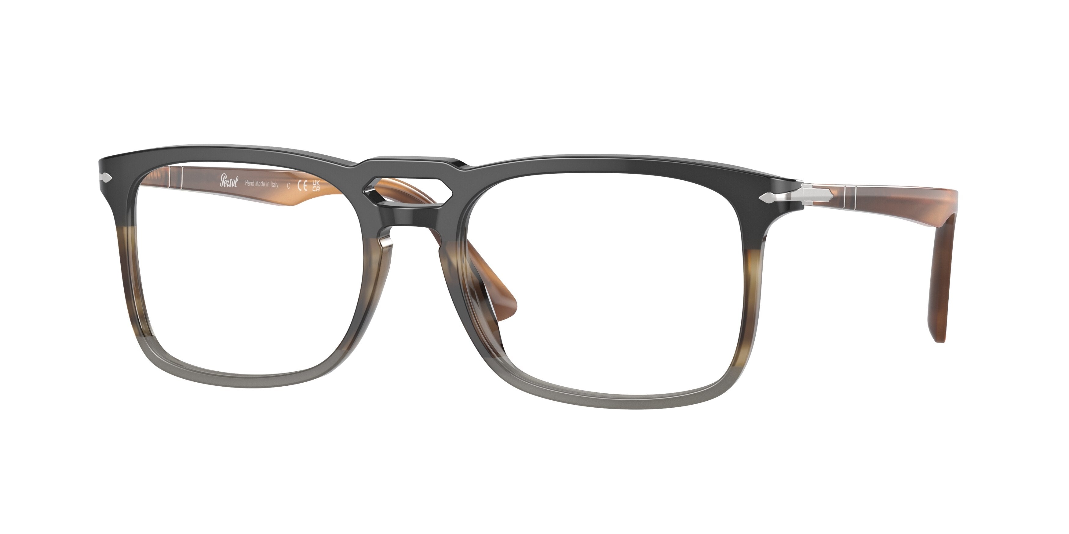 Persol PO3277V Pillow Eyeglasses  1135-Black/Striped Grey 52-145-18 - Color Map Black