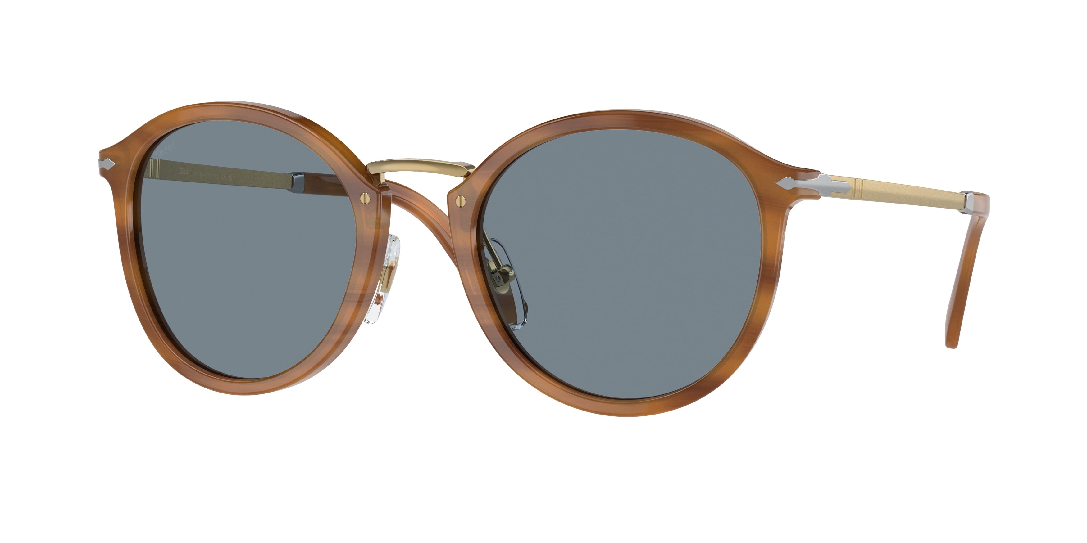 Persol PO3309S Round Sunglasses  960/56-Striped Brown 53-145-22 - Color Map Tortoise
