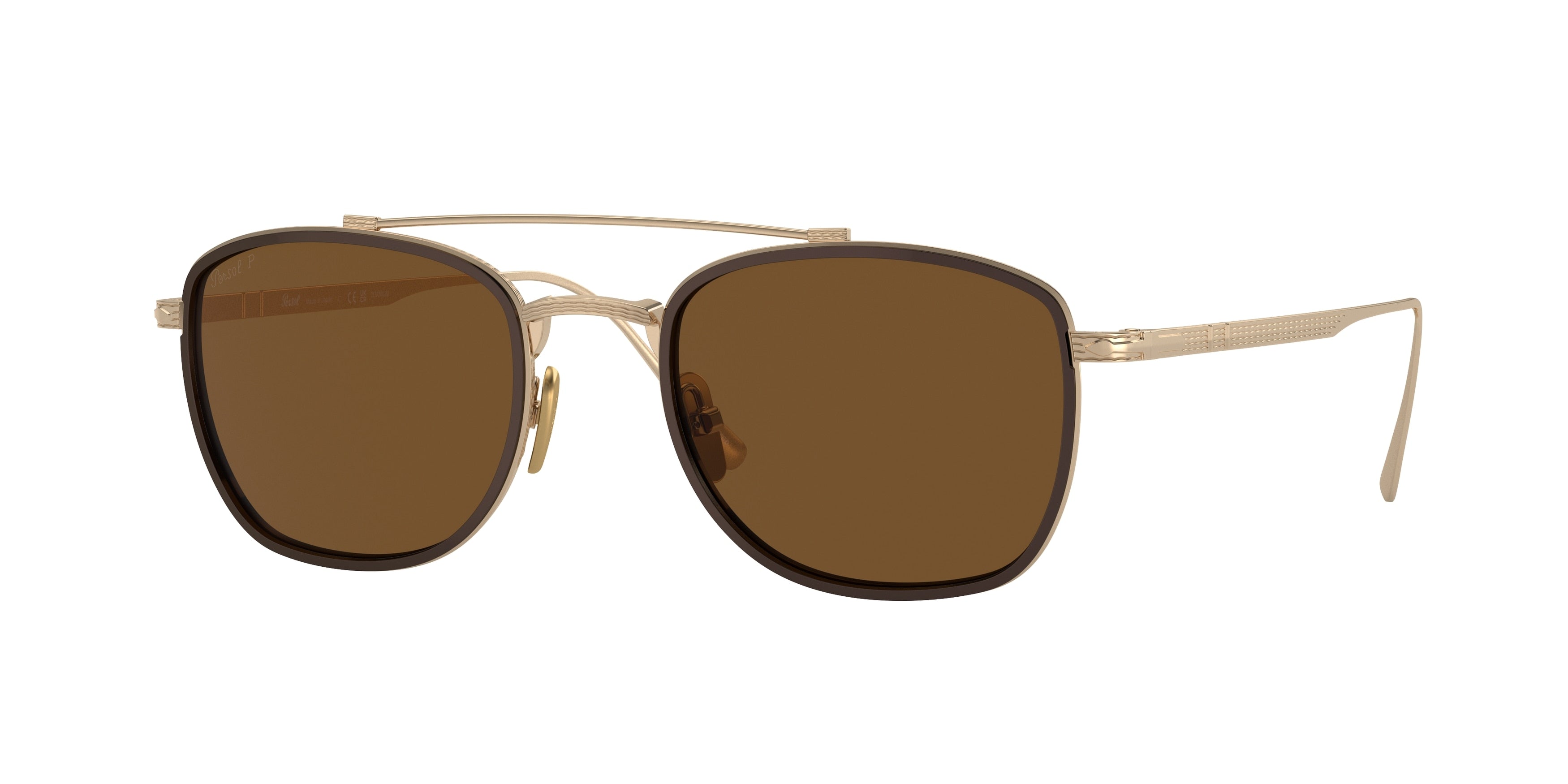 Persol PO5005ST Rectangle Sunglasses  800957-Gold/Brown 50-145-21 - Color Map Gold