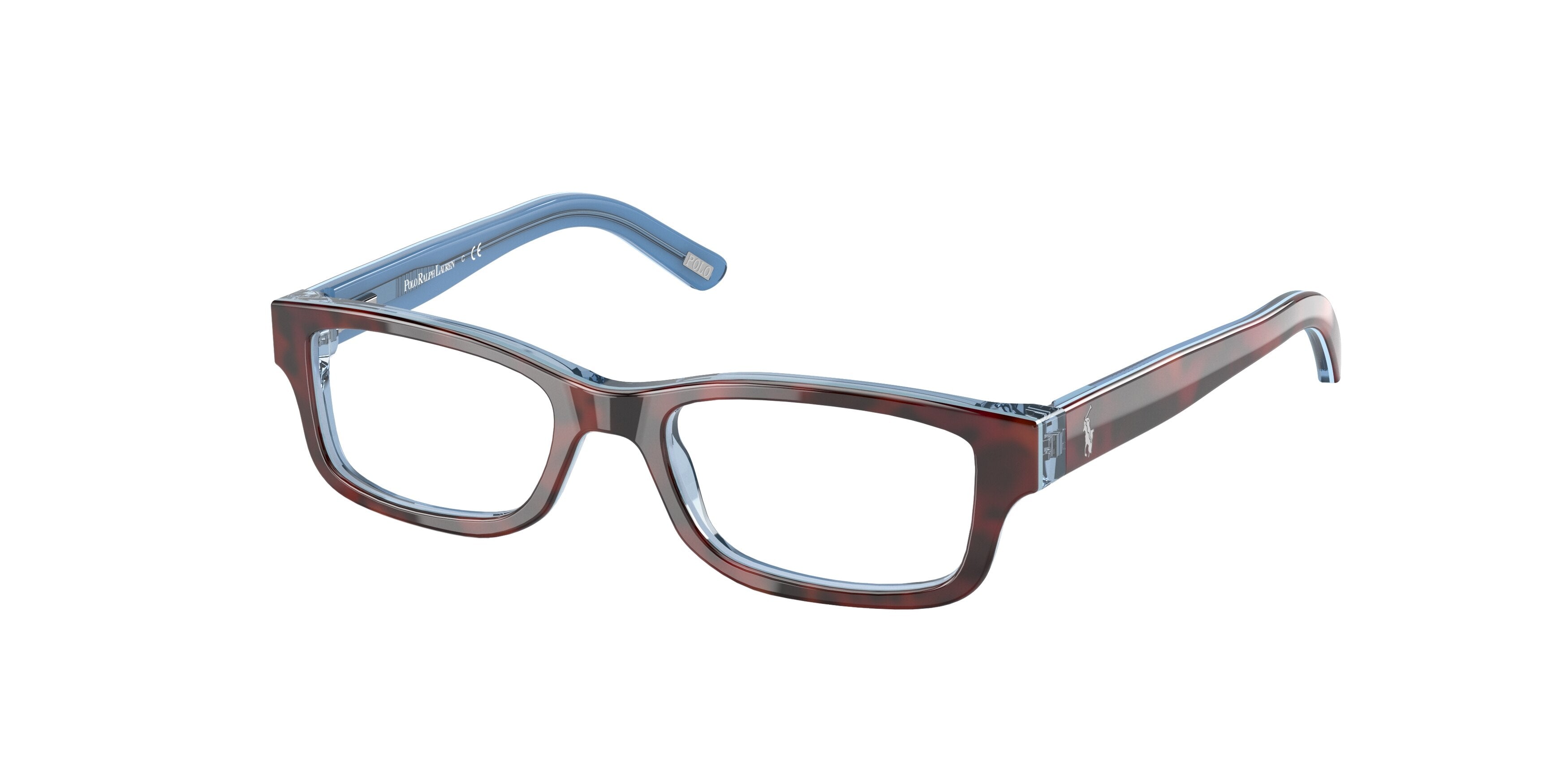 Polo Prep PP8518 Rectangle Eyeglasses  5786-Shiny Havana / Azure 46-125-15 - Color Map Brown