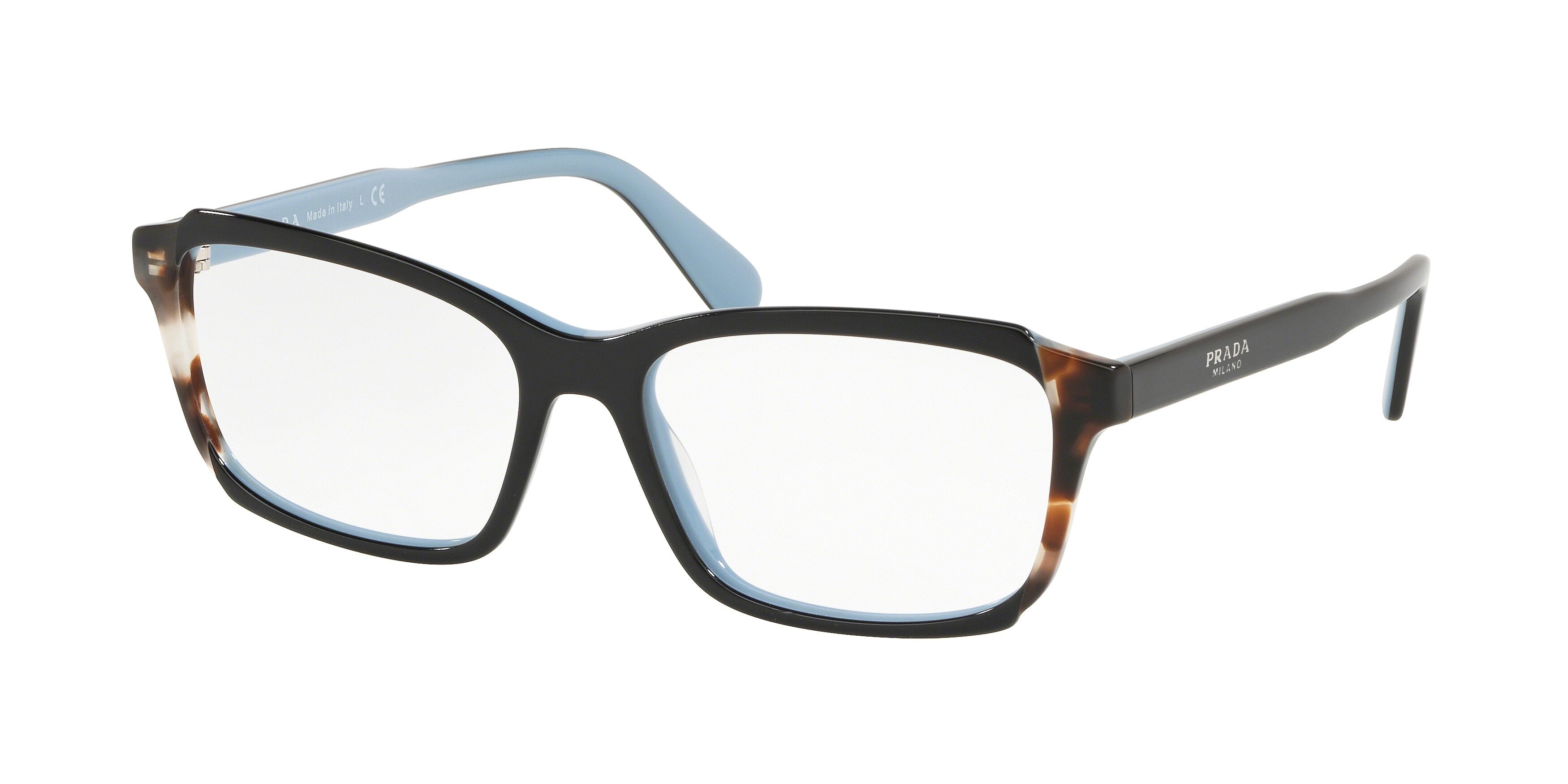 Prada HERITAGE PR01VV Pillow Eyeglasses  KHR1O1-Top Black/Azure/Spotted Brown 55-140-16 - Color Map Black