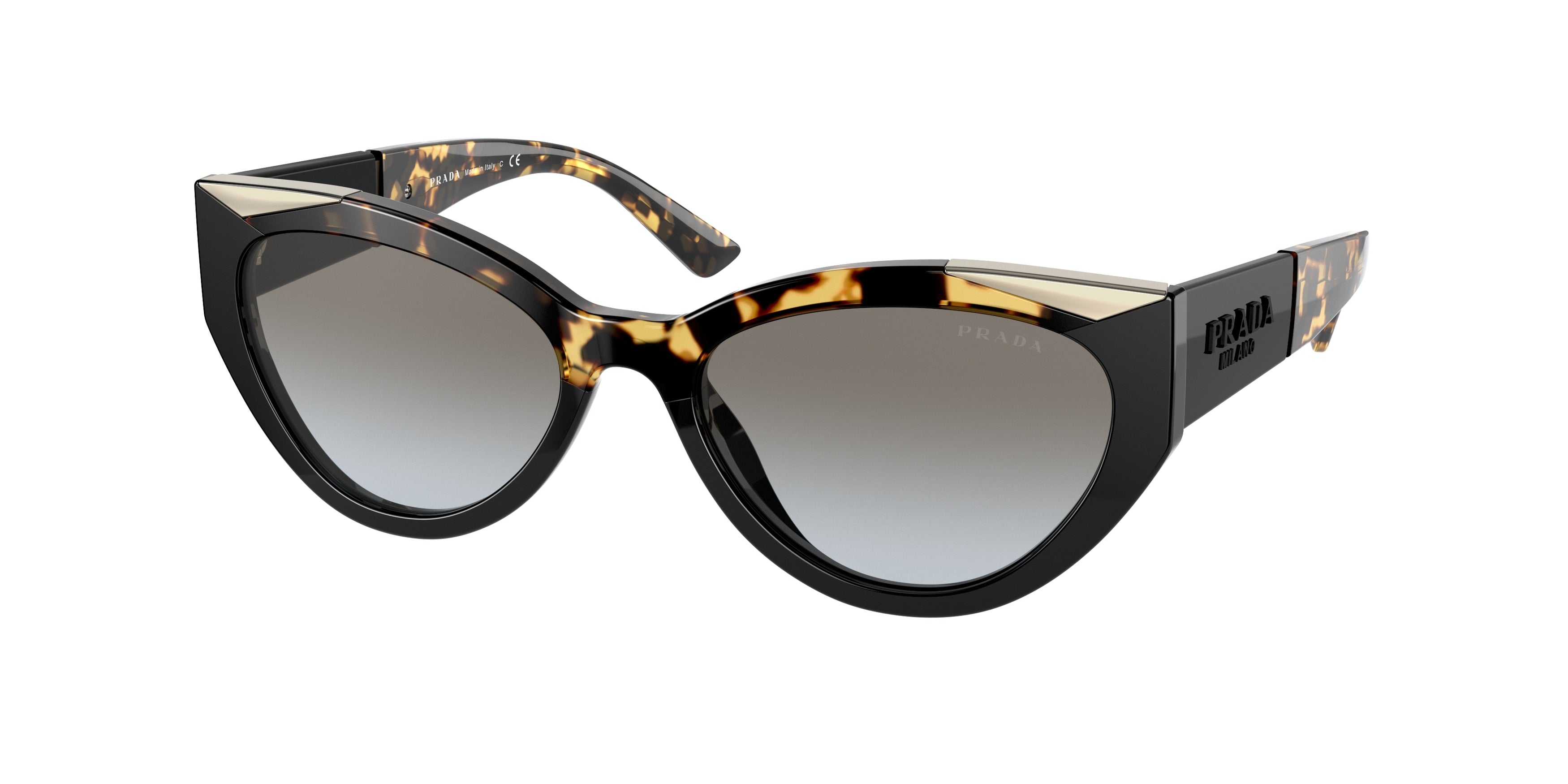 Prada PR03WS Cat Eye Sunglasses  01M0A7-Black/Medium Havana 55-140-18 - Color Map Black