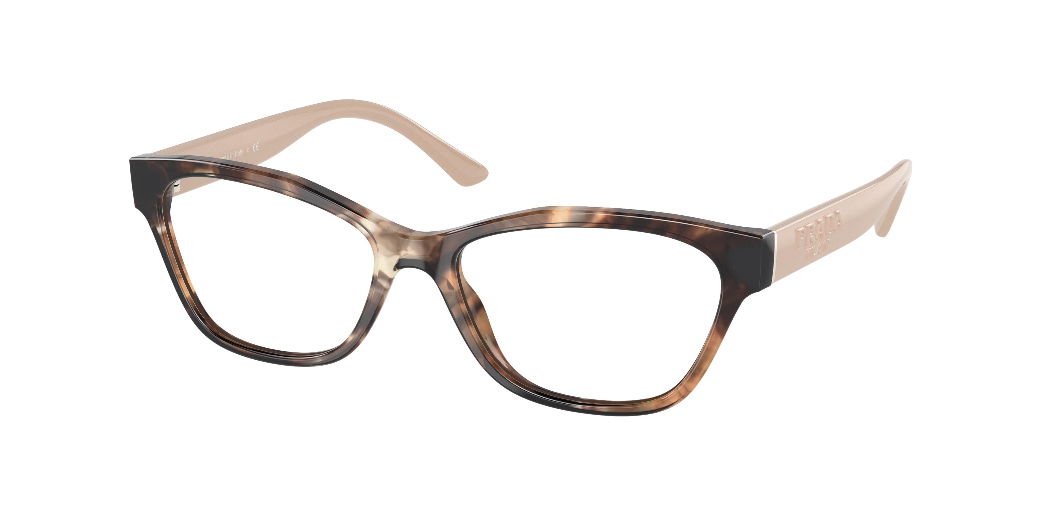 Prada PR03WV Rectangle Eyeglasses  07R1O1-Caramel Havana 53-140-16 - Color Map Brown