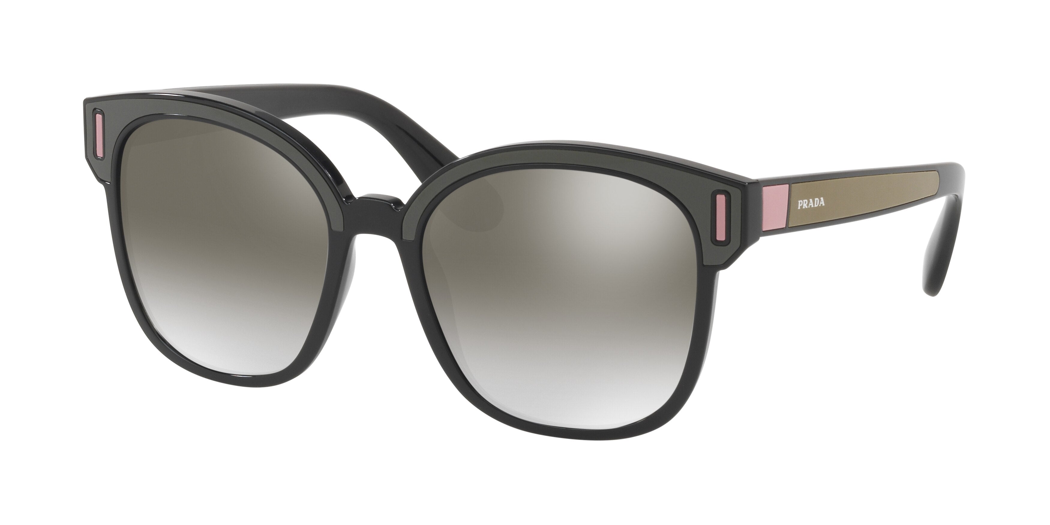 Prada CATWALK PR05US Square Sunglasses  SVK5O0-Black/Brown/Pink 53-140-18 - Color Map Black