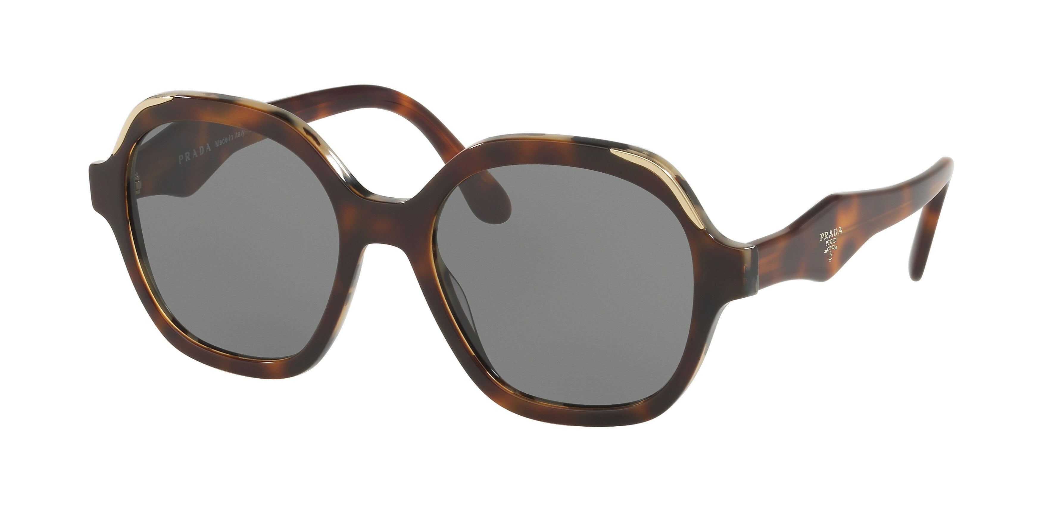 Prada HERITAGE PR06US Square Sunglasses  TH89K1-Havana/White Havana 52-140-18 - Color Map Brown