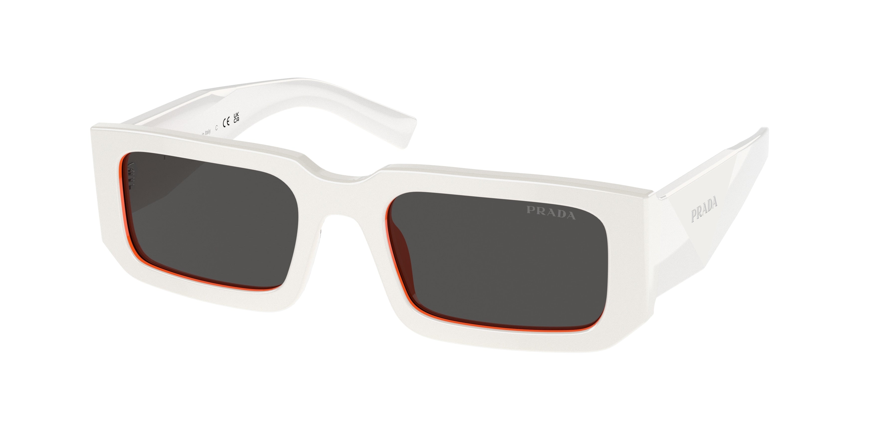 Prada PR06YS Rectangle Sunglasses  17M5S0-Talc/Orange 53-145-21 - Color Map White