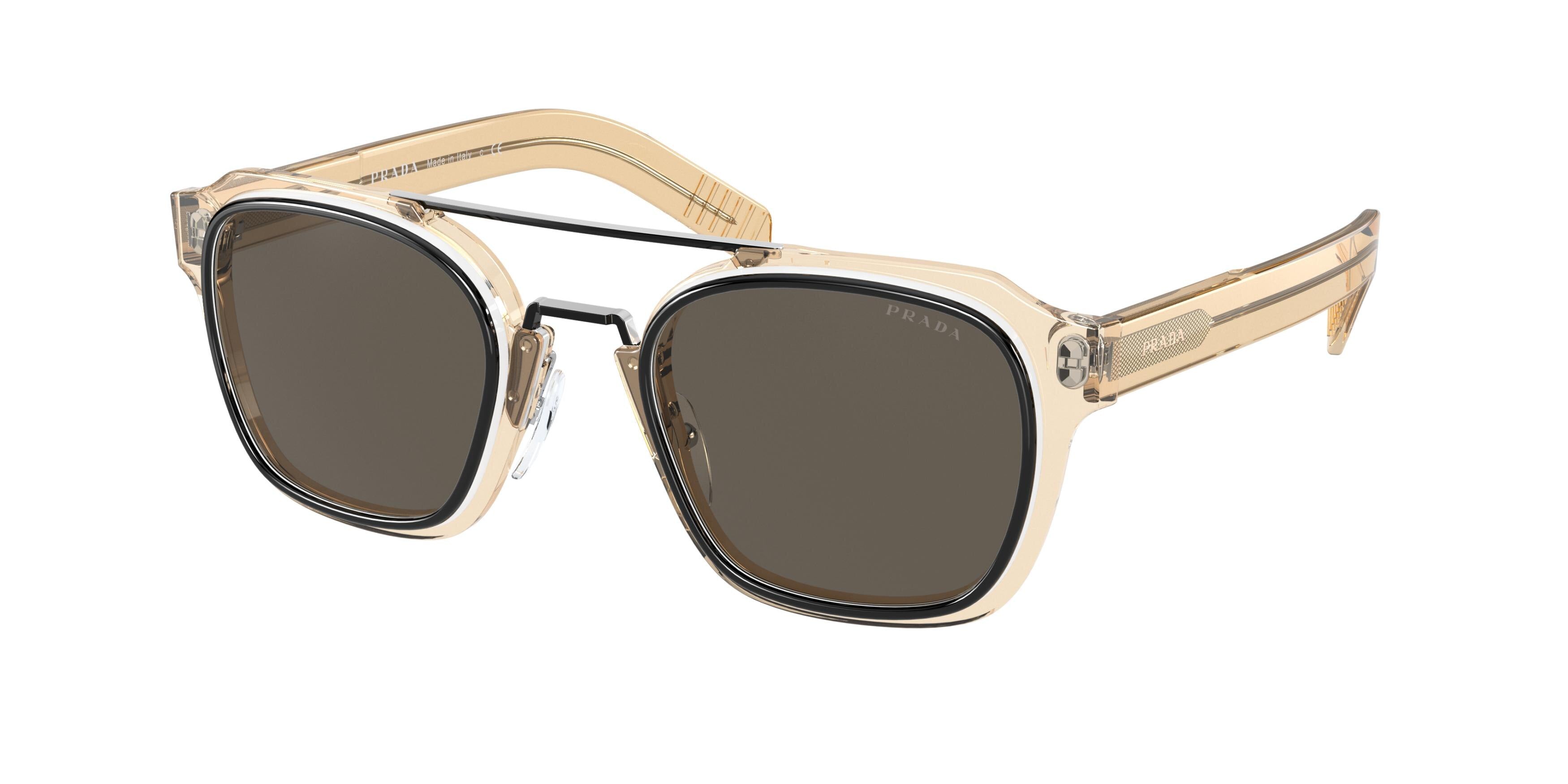Prada PR07WS Rectangle Sunglasses  05L5G1-Black/White/Amber Crystal 50-145-23 - Color Map Black