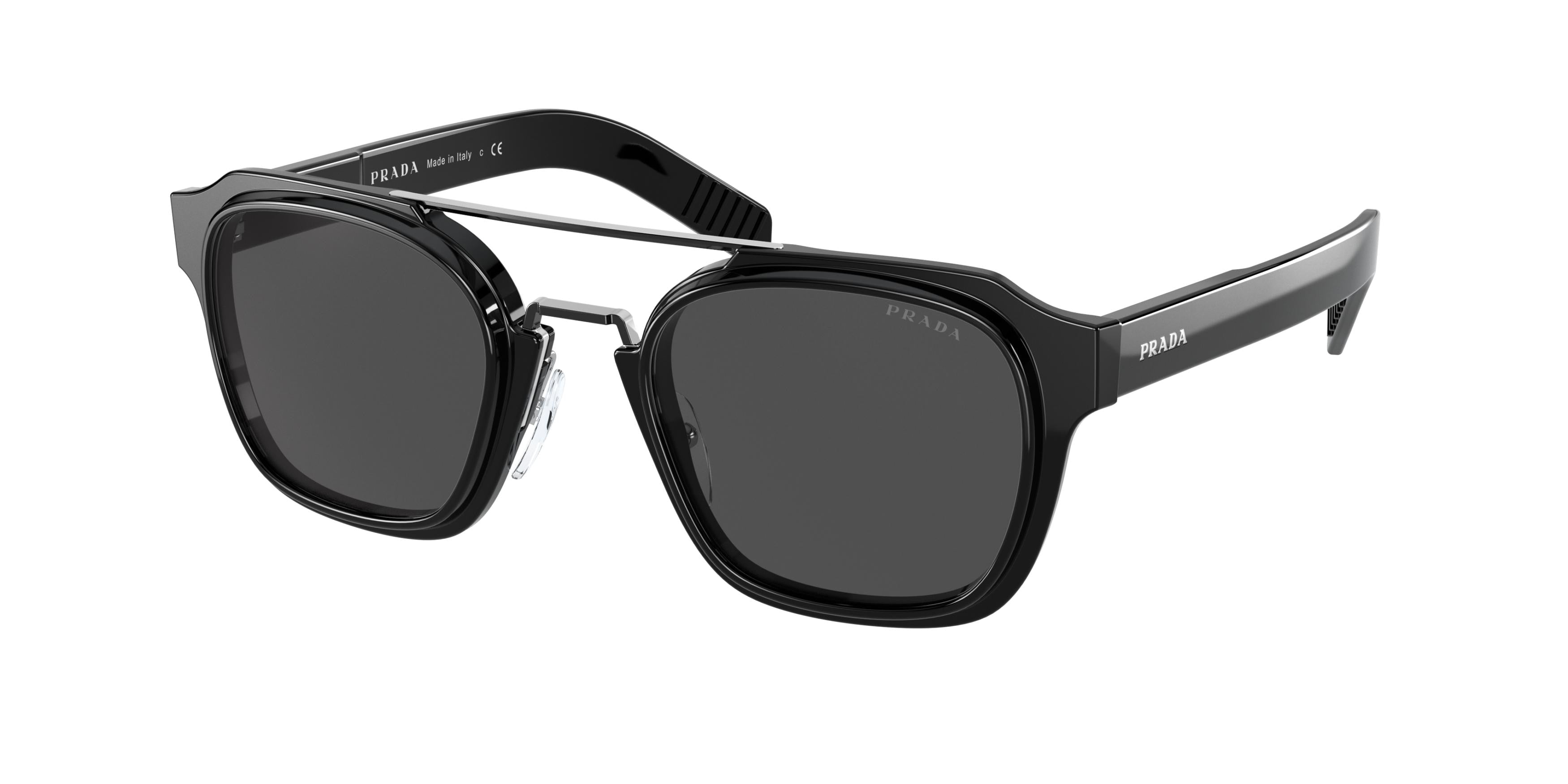 Prada PR07WS Rectangle Sunglasses  1AB5S0-Black 50-145-23 - Color Map Black