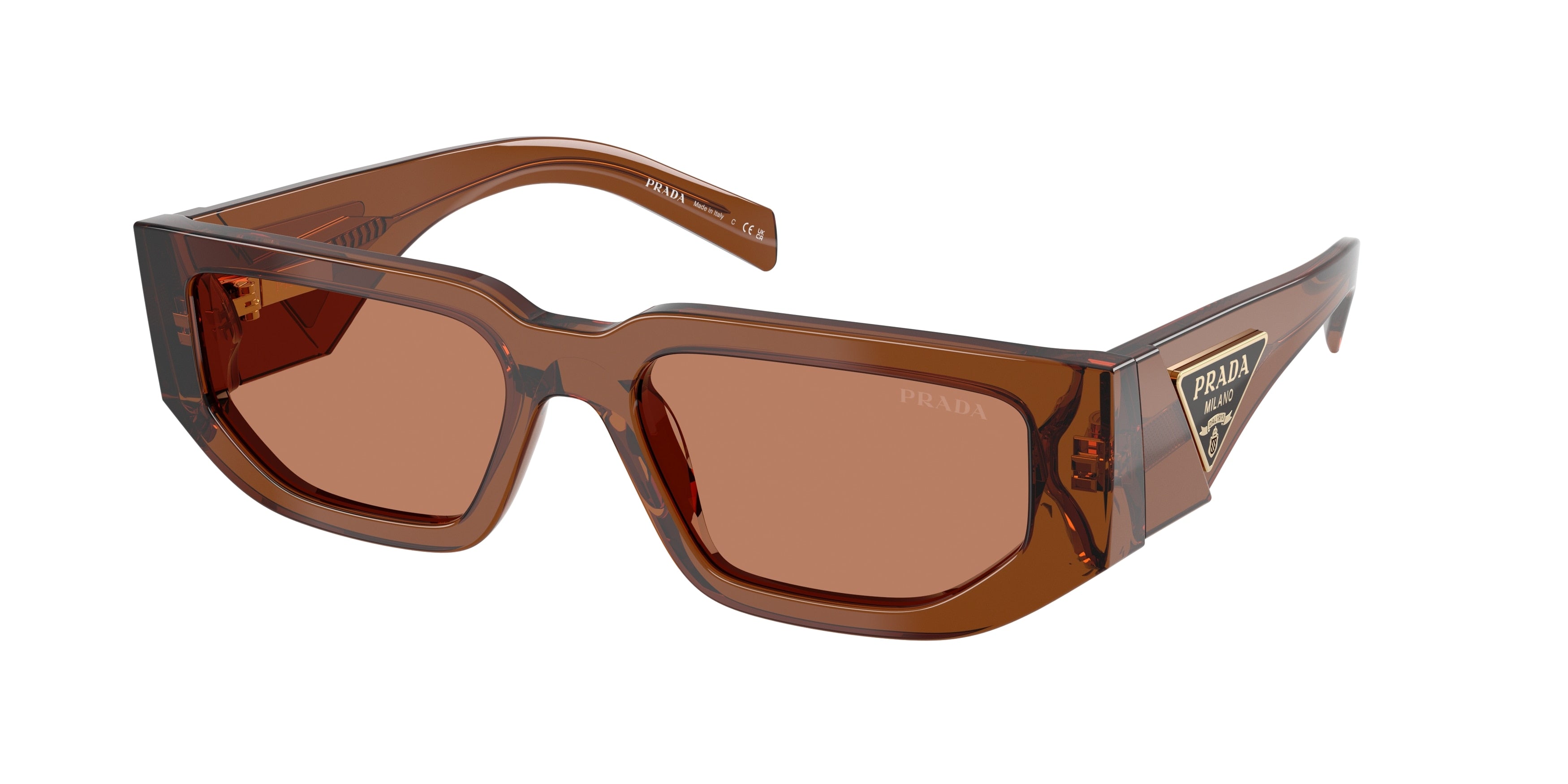 Prada PR09ZS Rectangle Sunglasses for Men — Free Shipping - 54-140-18 / 20H90Q-Dark Brown Transparent