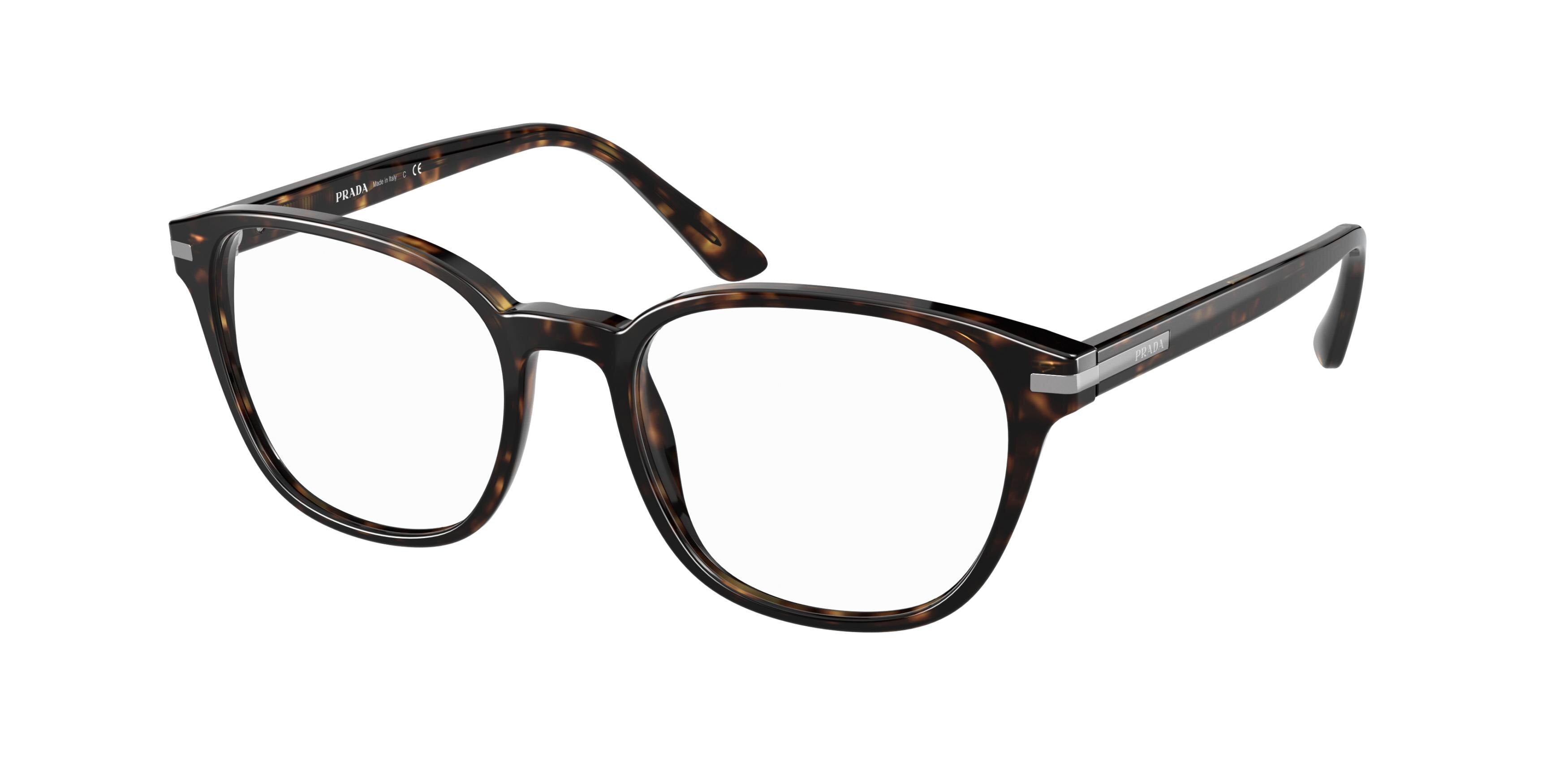 Prada PR12WV Rectangle Eyeglasses  2AU1O1-Dark Havana 49-145-19 - Color Map Brown