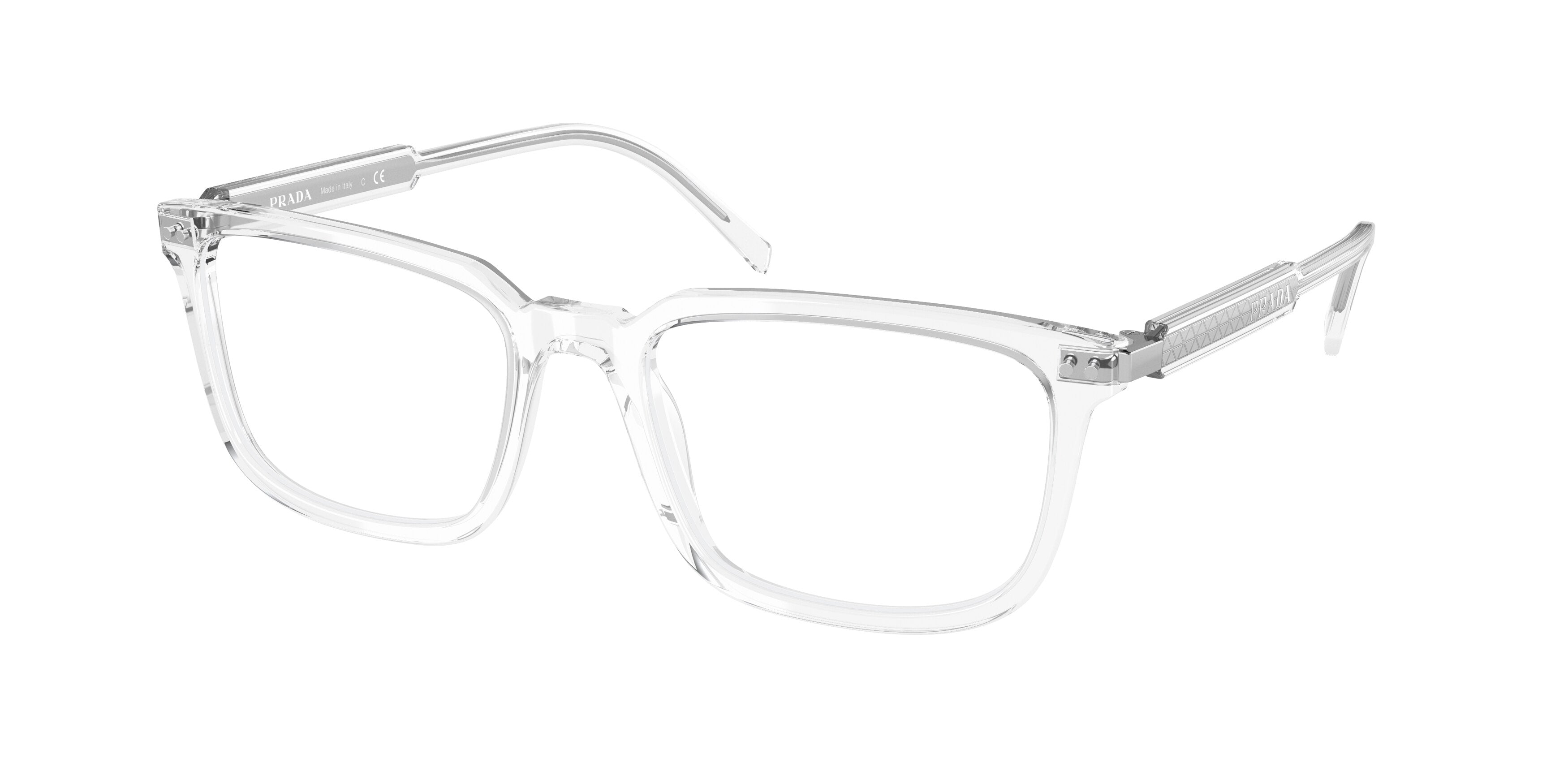 Prada PR13YV Rectangle Eyeglasses  2AZ1O1-Crystal 55-140-19 - Color Map Transparent