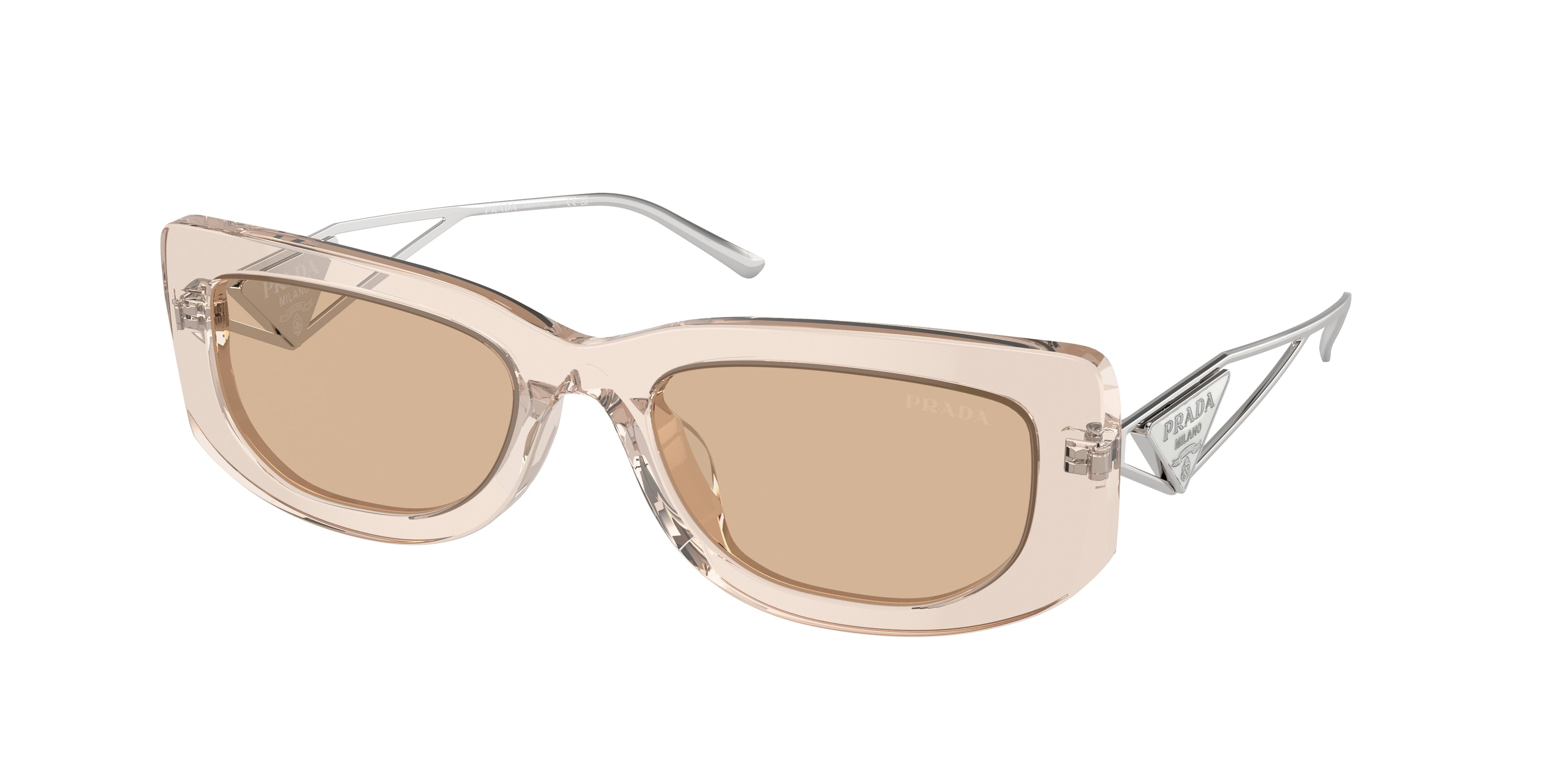 Prada PR14YS Rectangle Sunglasses  19M4I2-Crystal Beige 53-140-19 - Color Map Brown