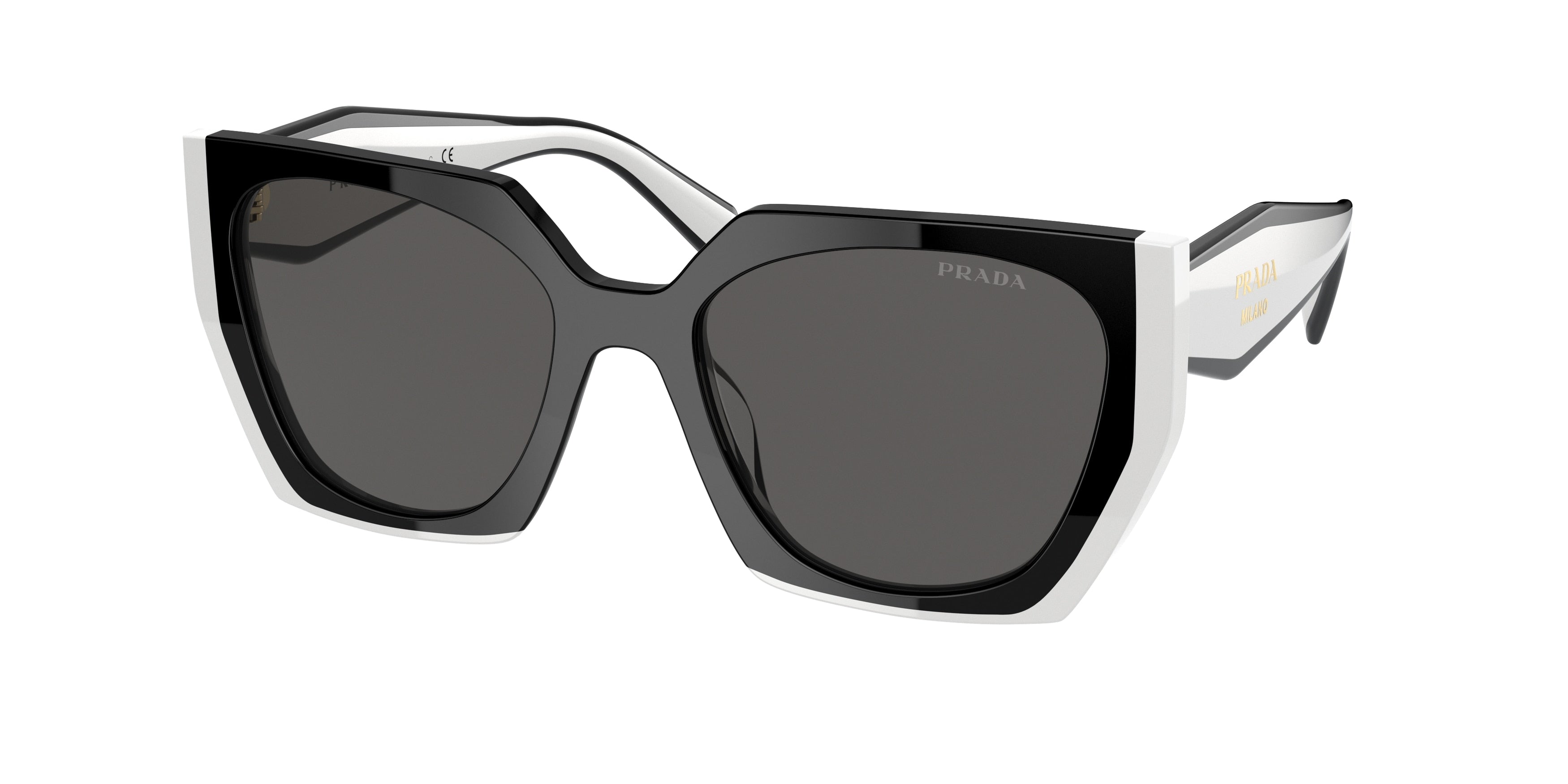 Prada PR15WSF Rectangle Sunglasses  09Q5S0-Black/Talc 55-140-19 - Color Map Black