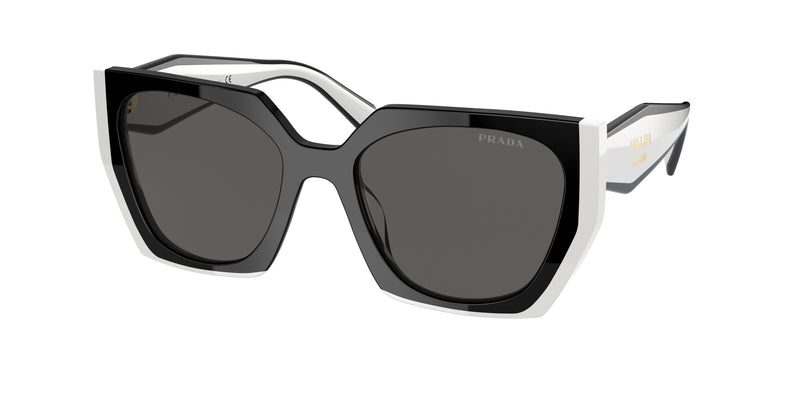 Prada PR15WSF Rectangle Sunglasses  09Q5S0-Black/Talc 55-140-19 - Color Map Black