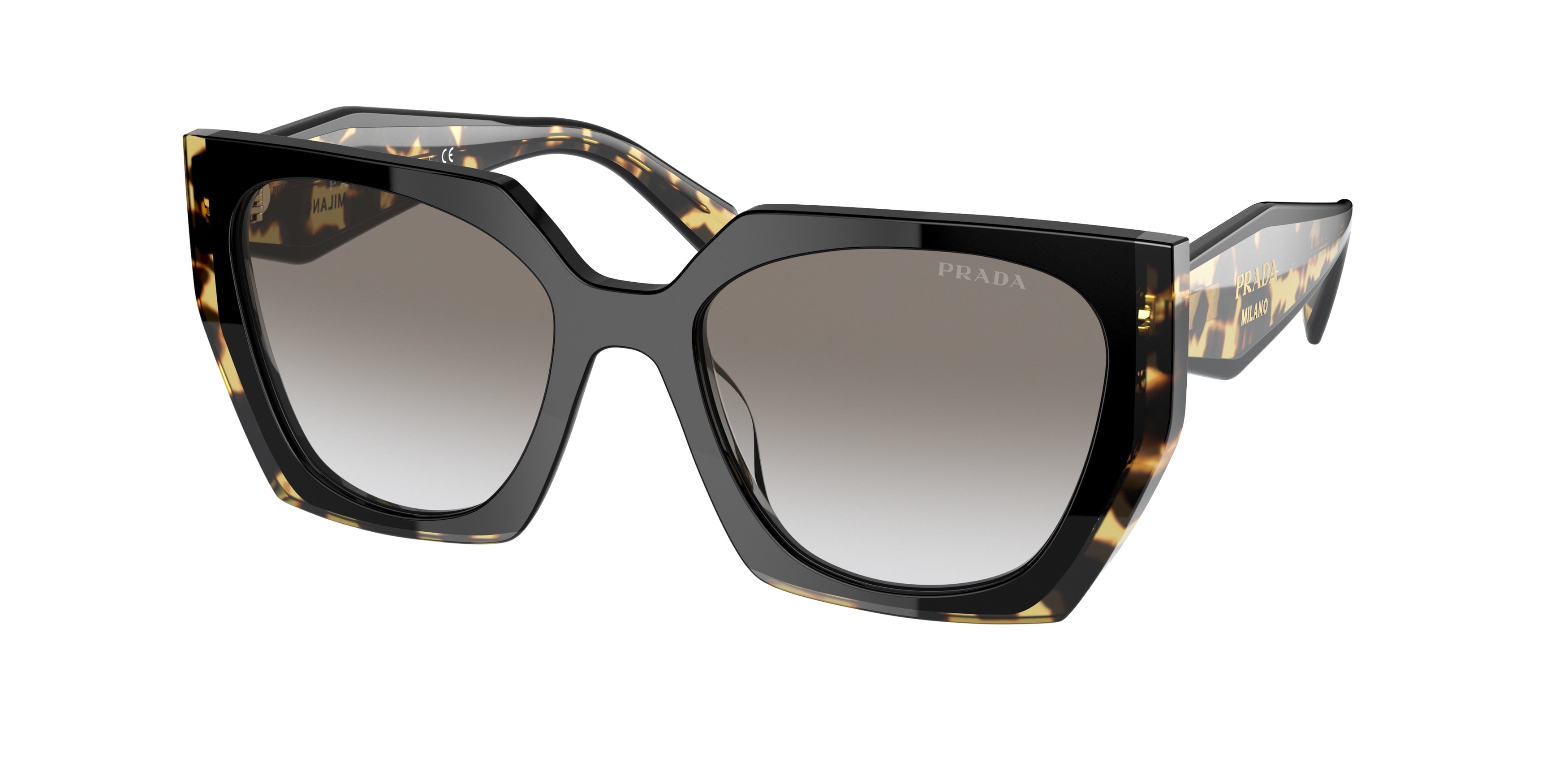 Prada PR15WSF Rectangle Sunglasses  3890A7-Black/Medium Tortoise 55-140-19 - Color Map Black