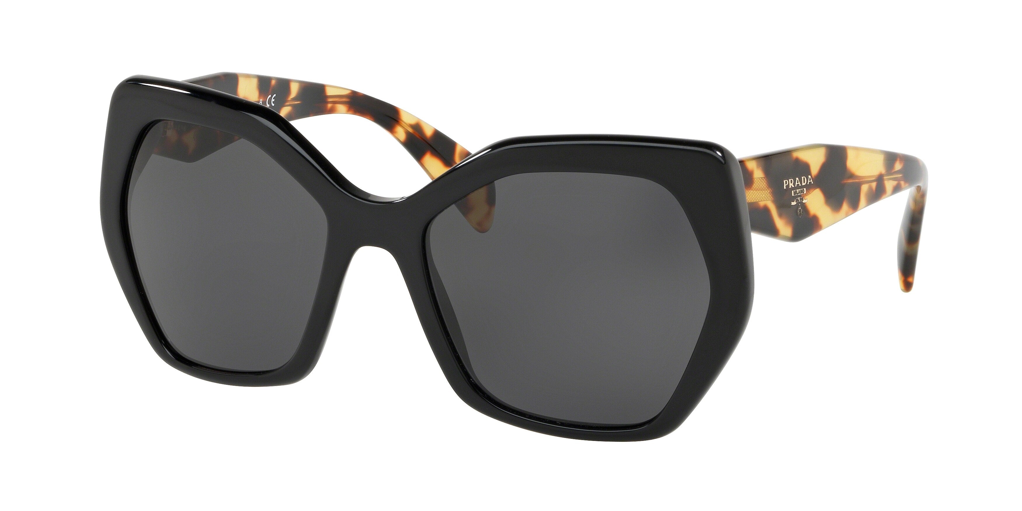 Prada HERITAGE PR16RS Irregular Sunglasses  1AB5S0-Black 56-135-19 - Color Map Black