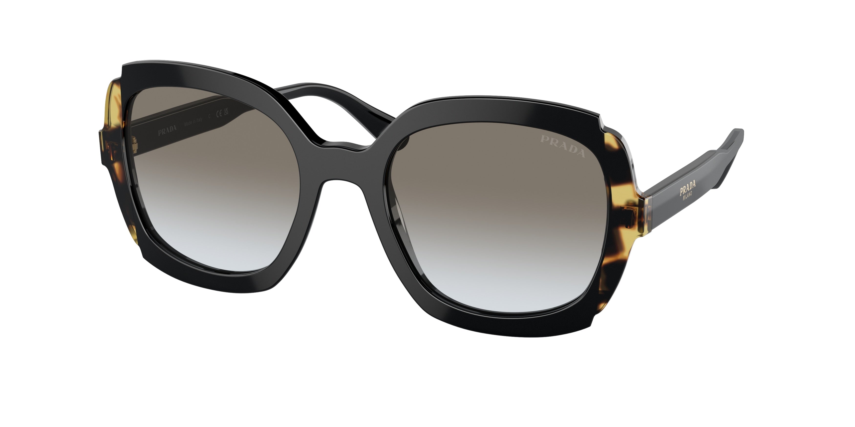 Prada HERITAGE PR16US Square Sunglasses  3890A7-Black/Medium Havana 54-140-21 - Color Map Black