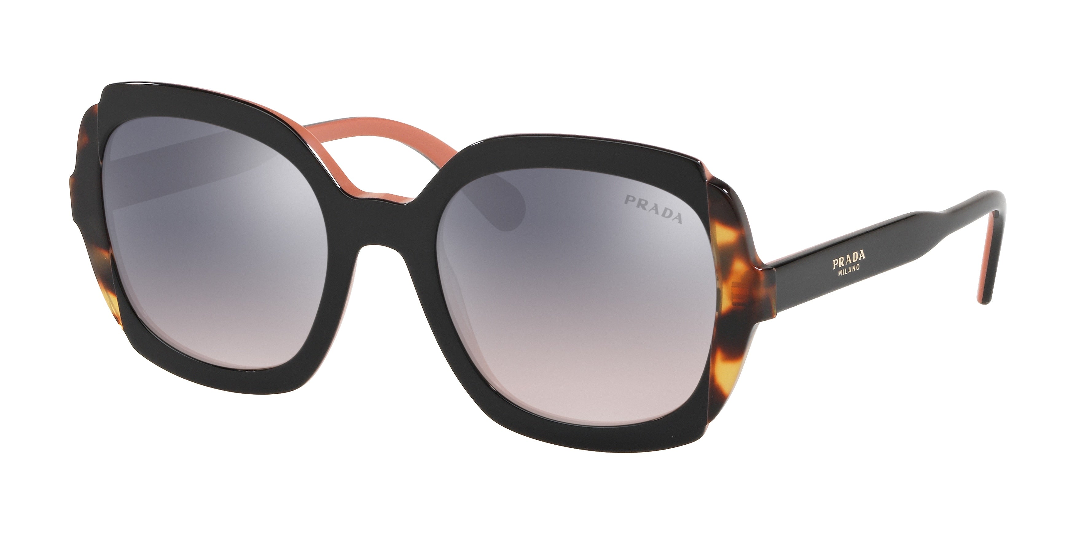 Prada HERITAGE PR16US Square Sunglasses  5ZWGR0-Top Black Pink/Medium Havana 54-140-21 - Color Map Black