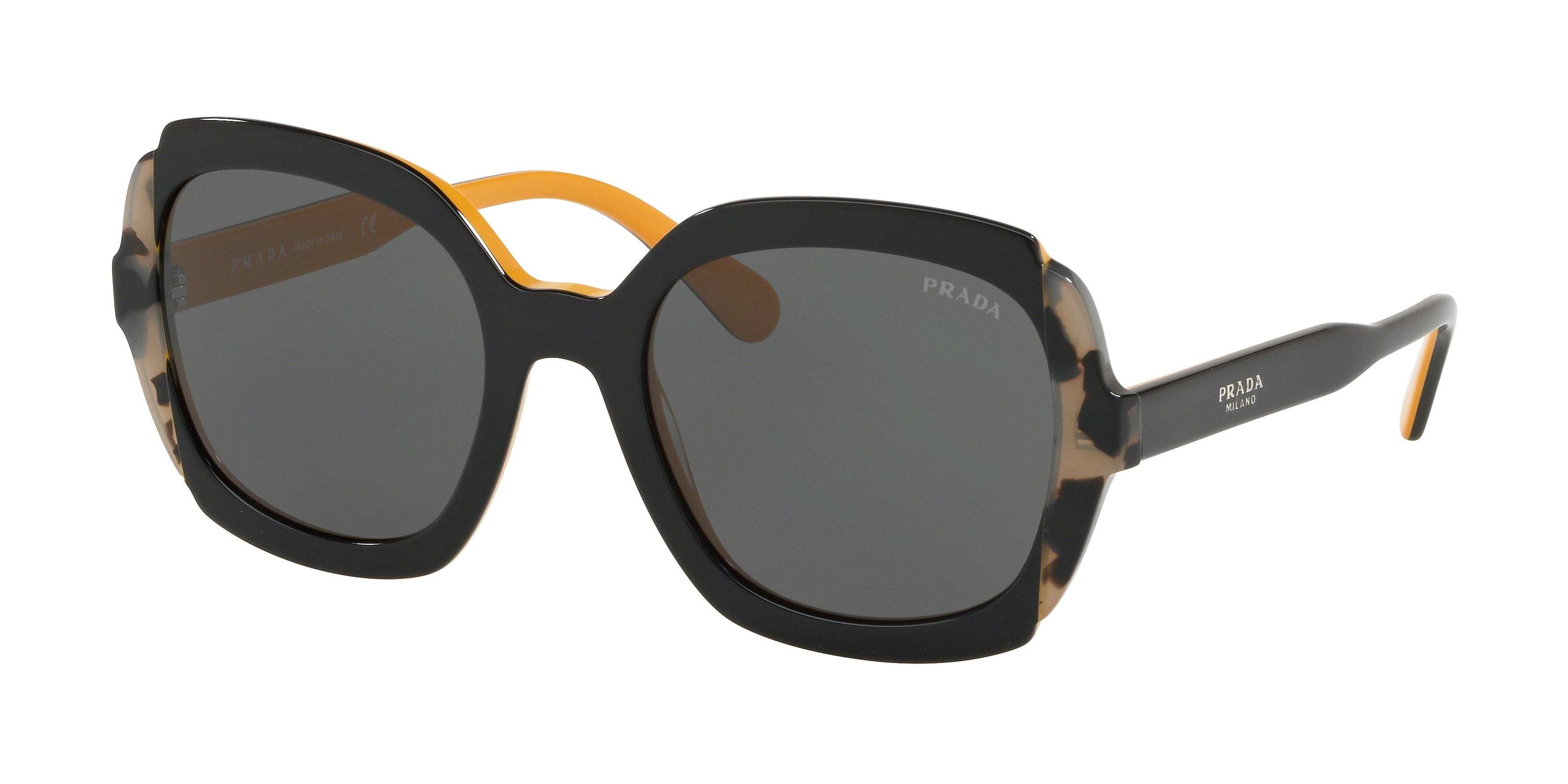 Prada HERITAGE PR16US Square Sunglasses  CCO1A1-Top Black Yellow/Grey Havana 54-140-21 - Color Map Black