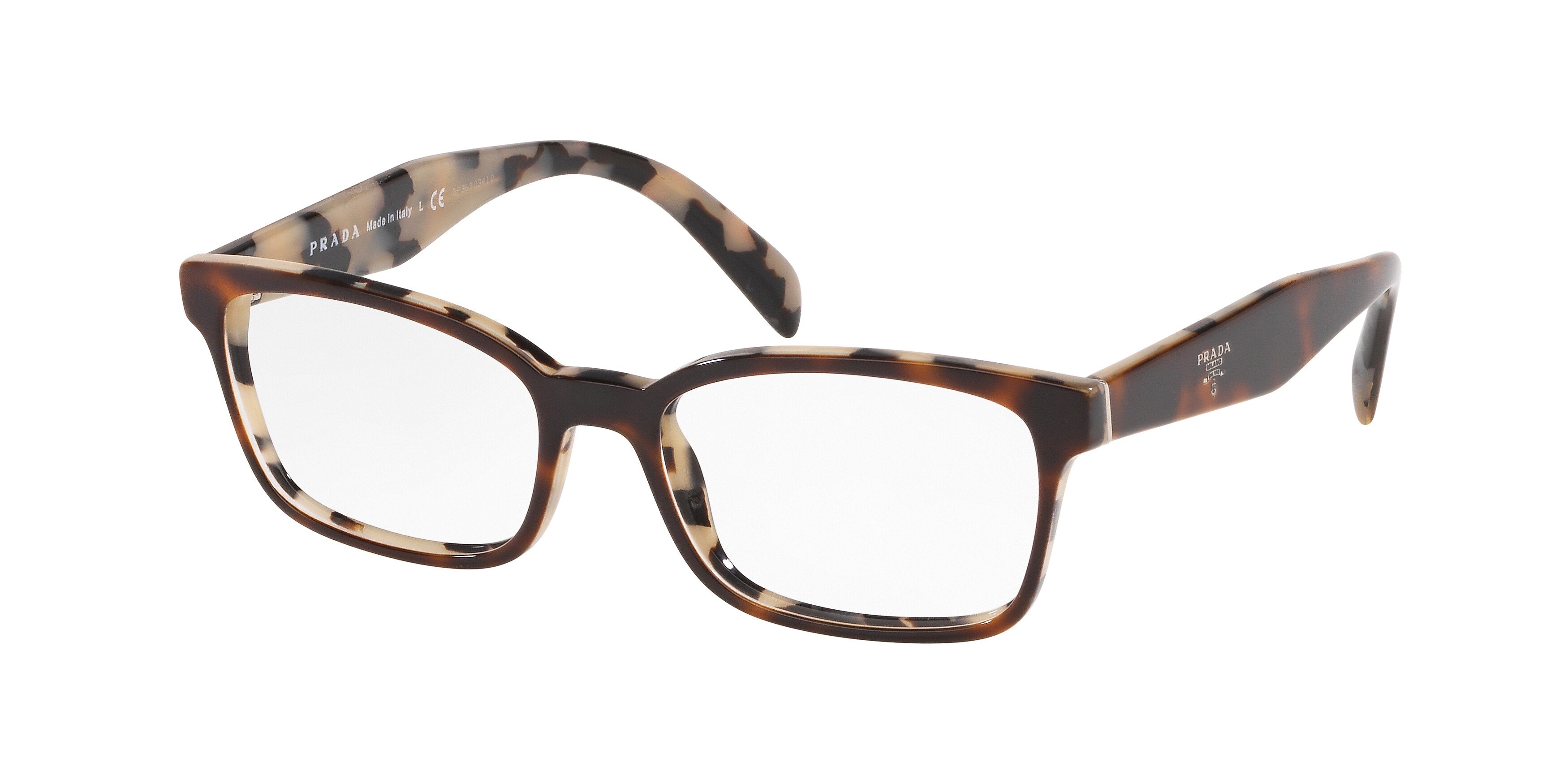Prada HERITAGE PR18TV Rectangle Eyeglasses  TH81O1-Top Dark Havana/Black Havana 53-140-16 - Color Map Black