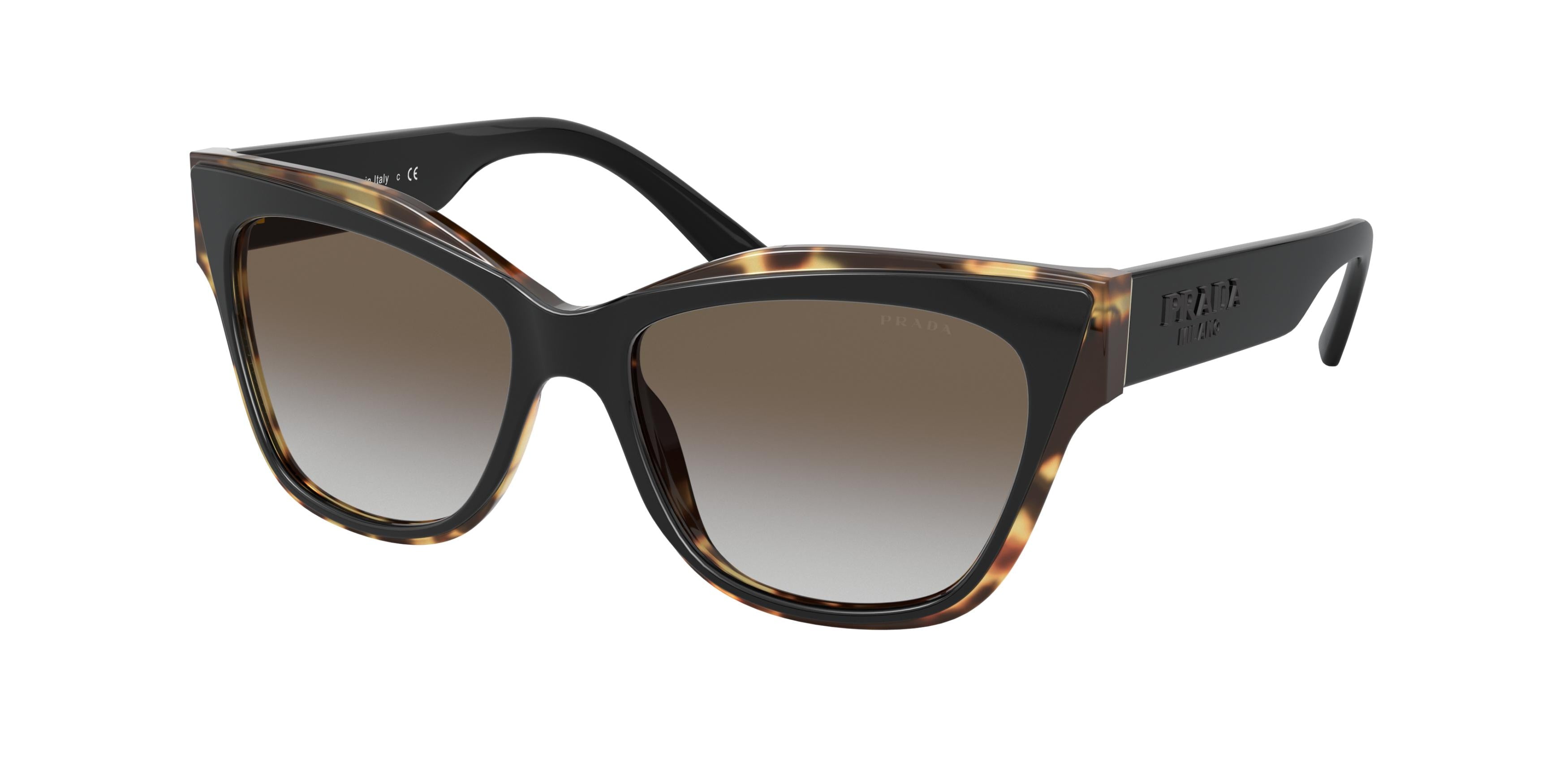 Prada PR23XS Cat Eye Sunglasses  3890A7-Black/Havana Media 53-140-16 - Color Map Black