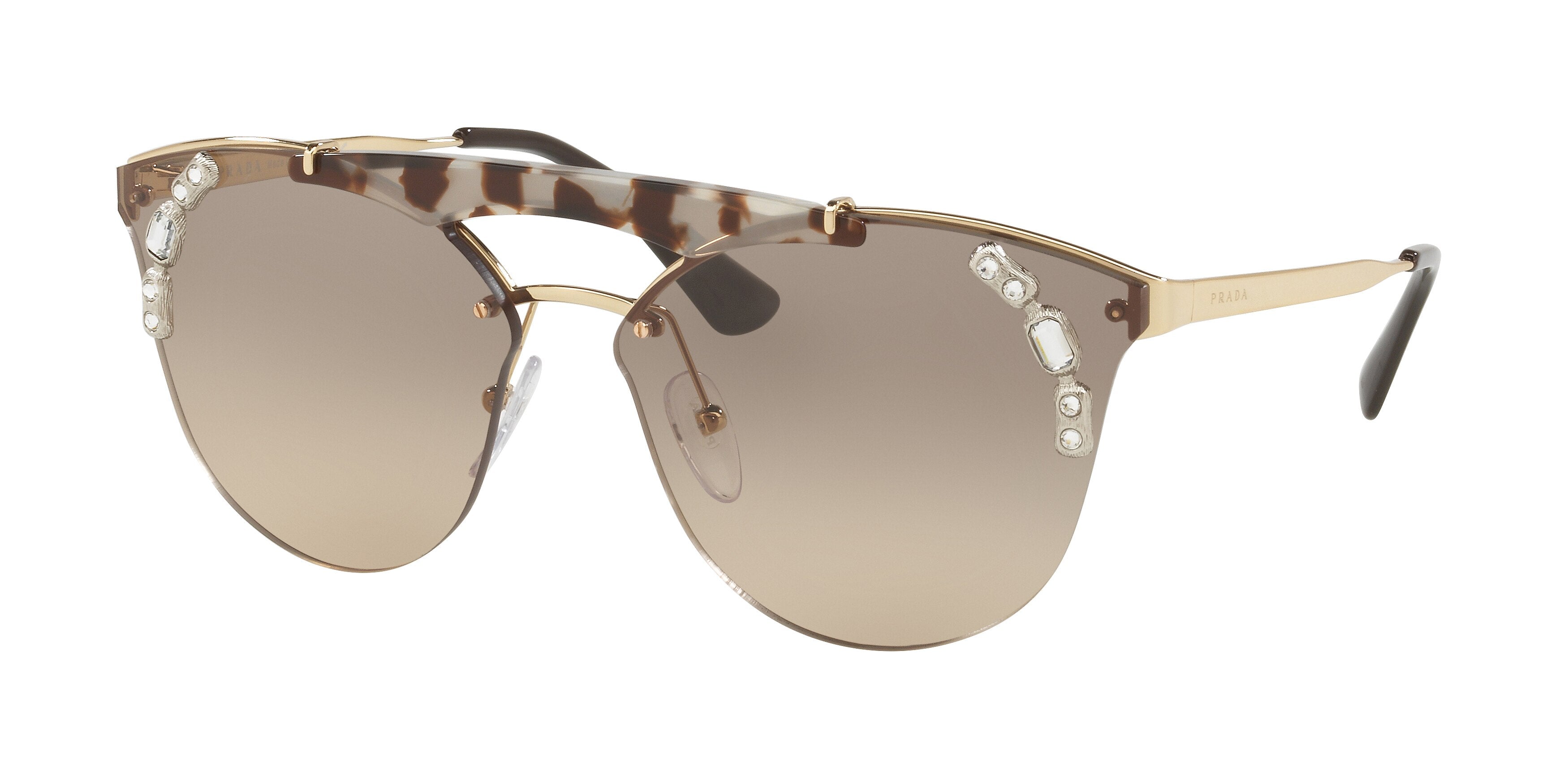 Prada ABSOLUTE PR53US Round Sunglasses  C3O3D0-Gold/Opal Spotted Brown 57-140-142 - Color Map Gold