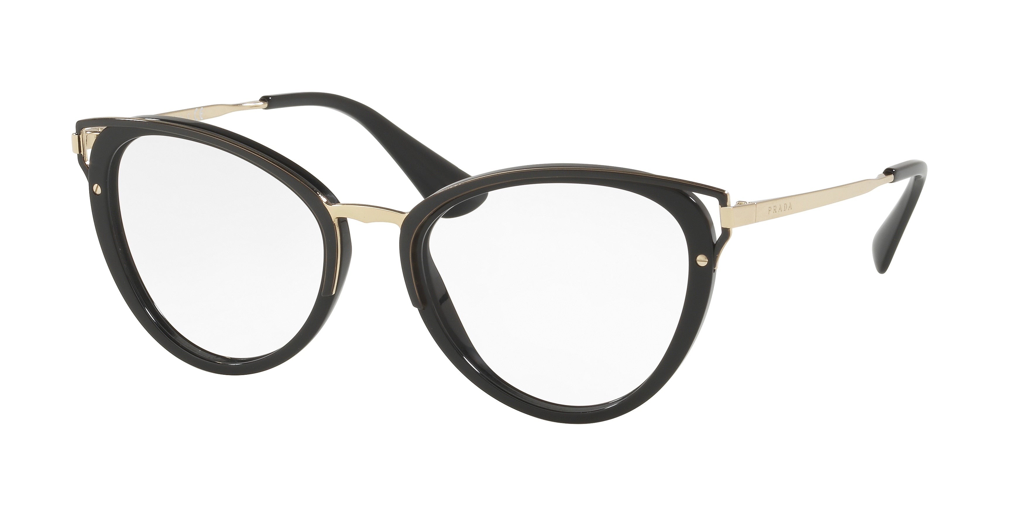 Prada CATWALK PR53UV Cat Eye Eyeglasses  1AB1O1-Black 52-145-19 - Color Map Black