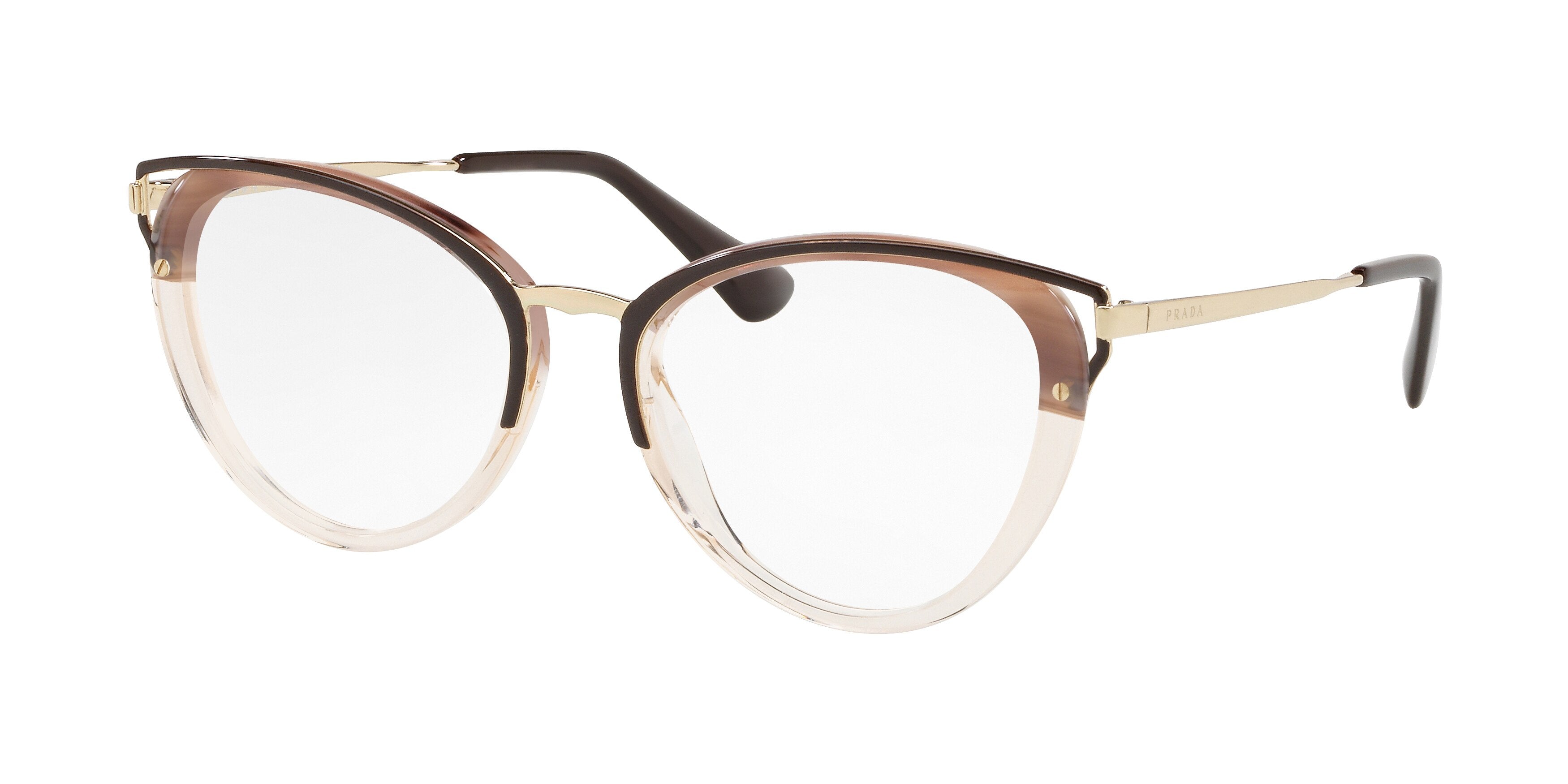 Prada CATWALK PR53UV Cat Eye Eyeglasses  LMN1O1-Striped Brown 52-145-19 - Color Map Tortoise