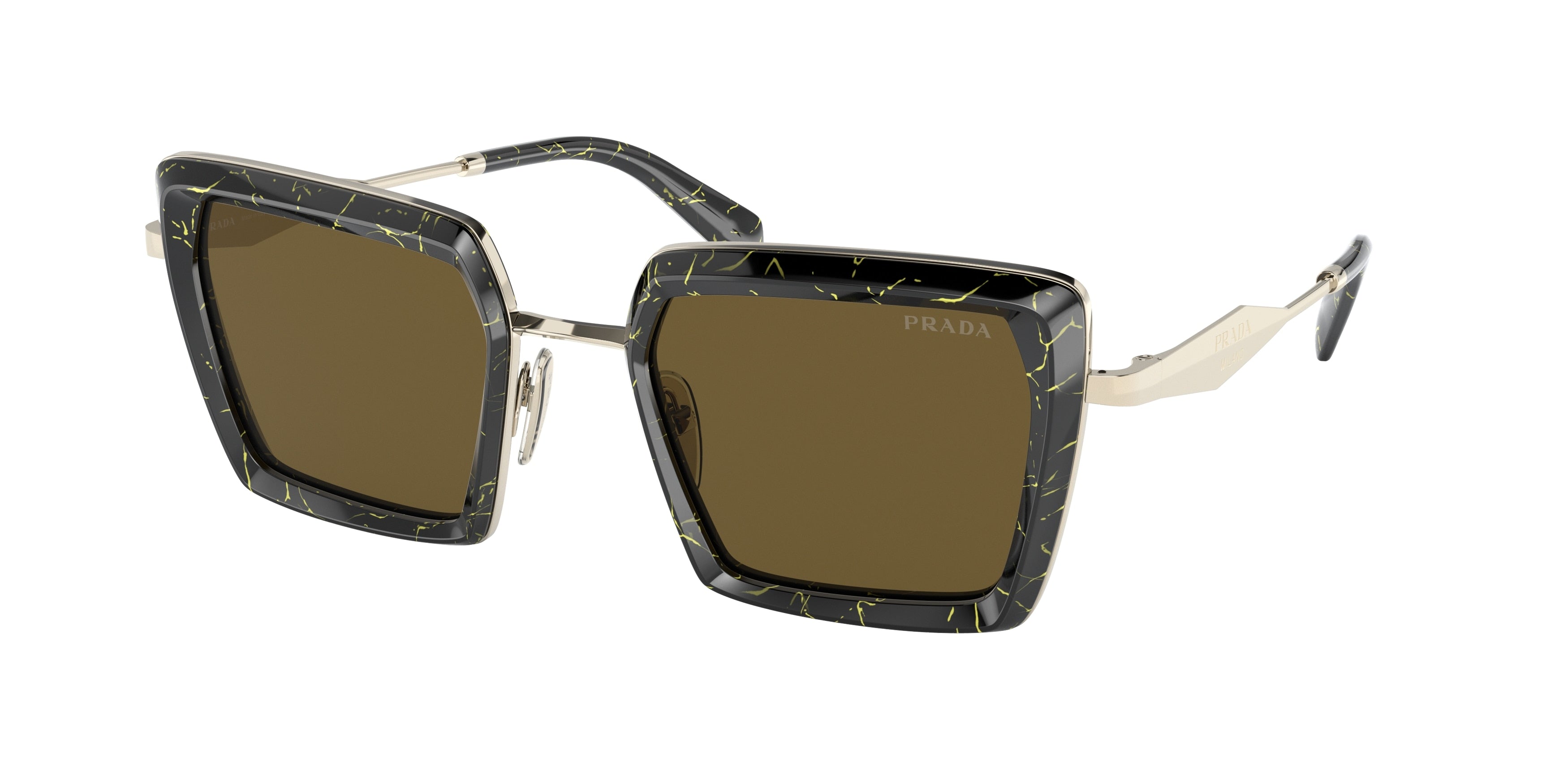 Prada PR55ZS Pillow Sunglasses  19D01T-Black/Yellow Marble 53-140-22 - Color Map Black