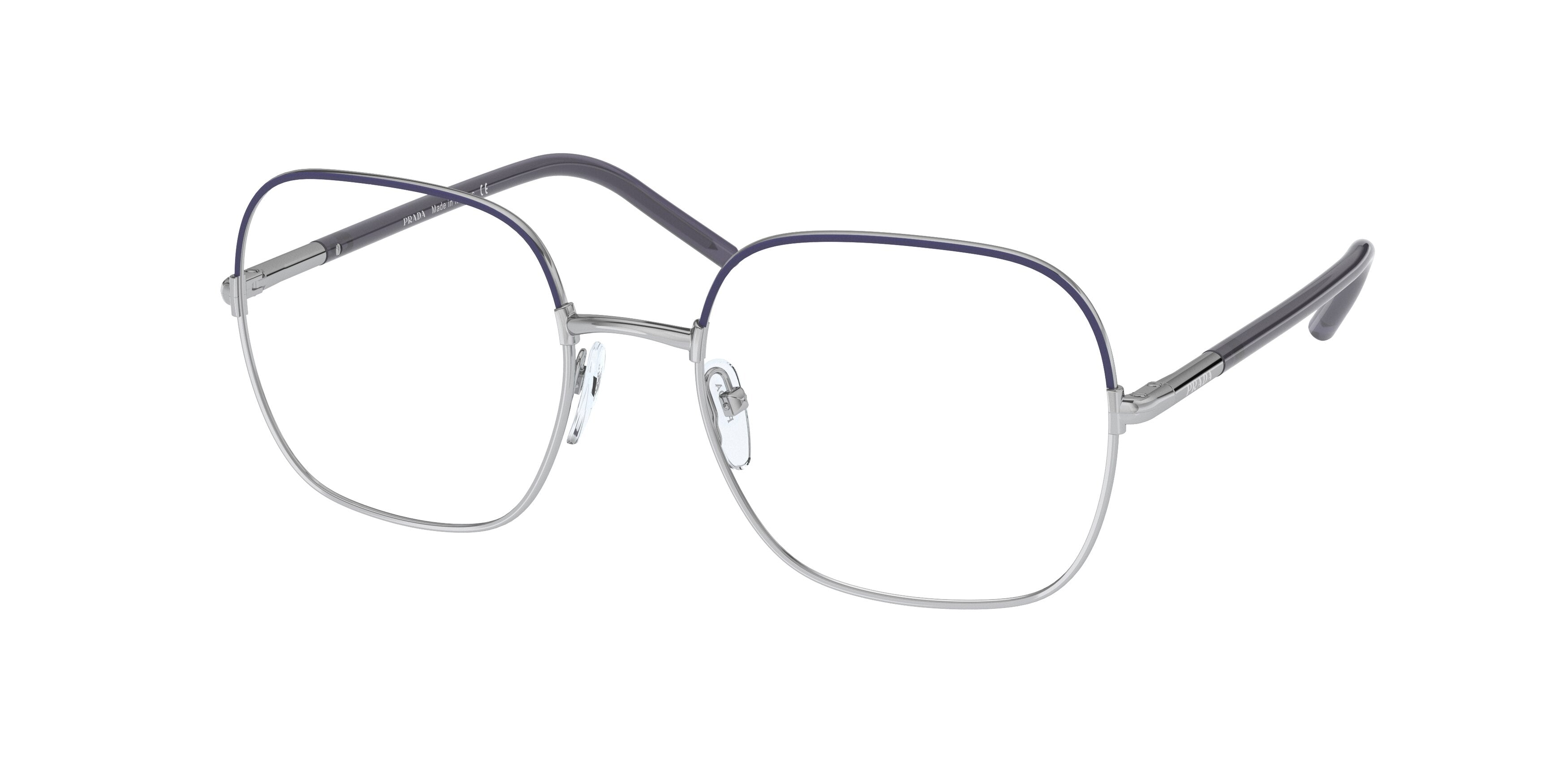 Prada PR56WV Rectangle Eyeglasses  09R1O1-Bluette/Silver 54-140-19 - Color Map Blue