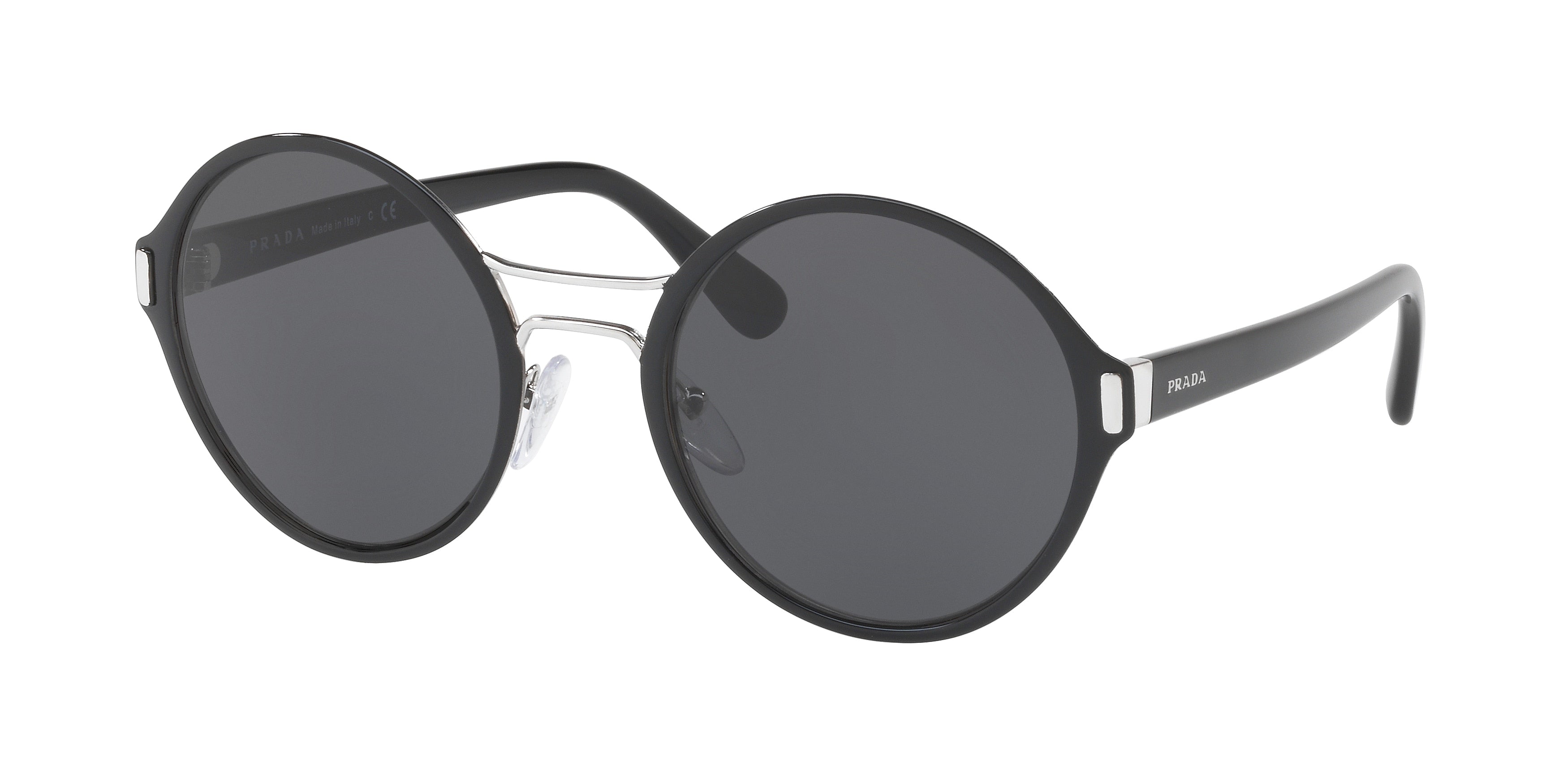 Prada CATWALK PR57TS Round Sunglasses  GAQ5S0-Black/Silver 54-140-22 - Color Map Black