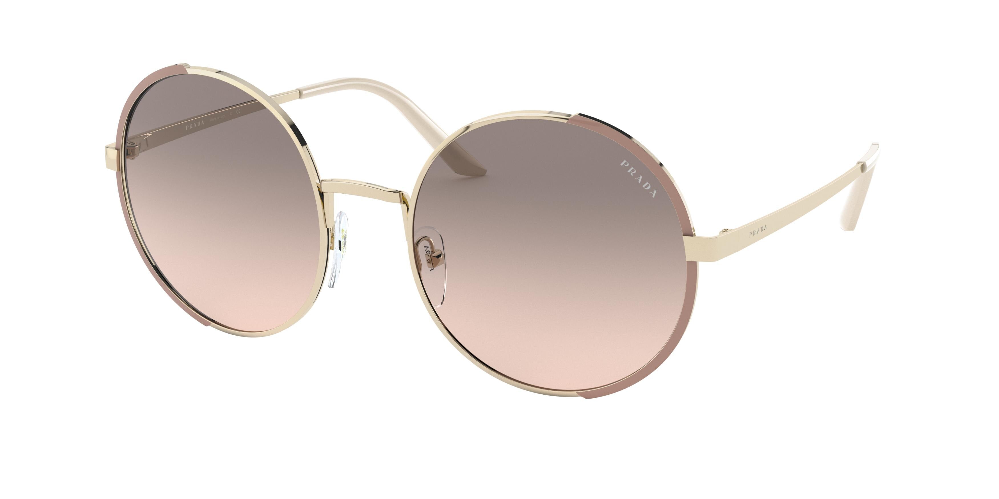 Prada PR59XS Round Sunglasses  07B4K0-Pale Gold/Matte Pink 57-140-22 - Color Map Gold