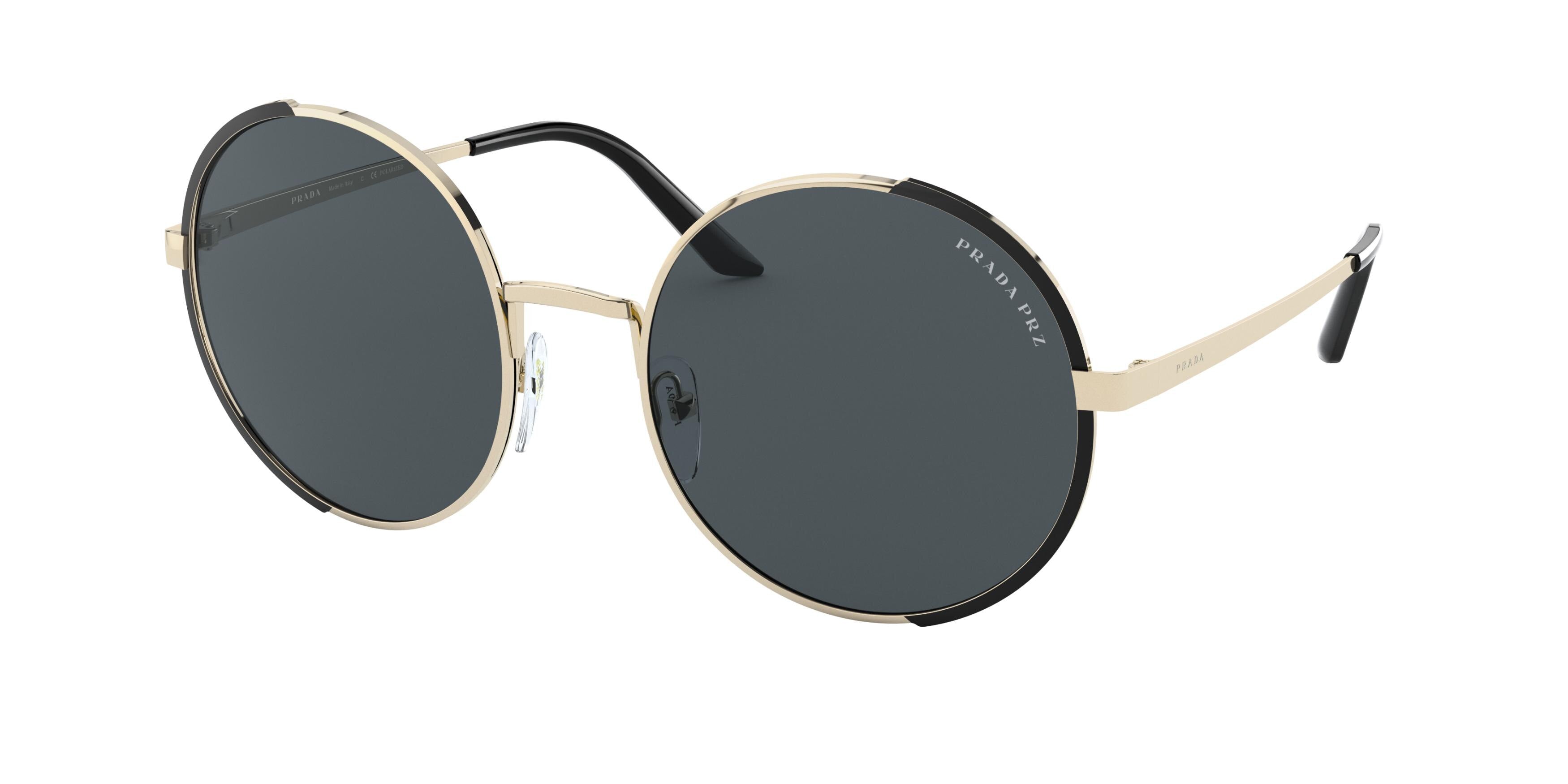 Prada PR59XS Round Sunglasses  QE35Z1-Pale Gold/Matte Black 54-140-22 - Color Map Gold