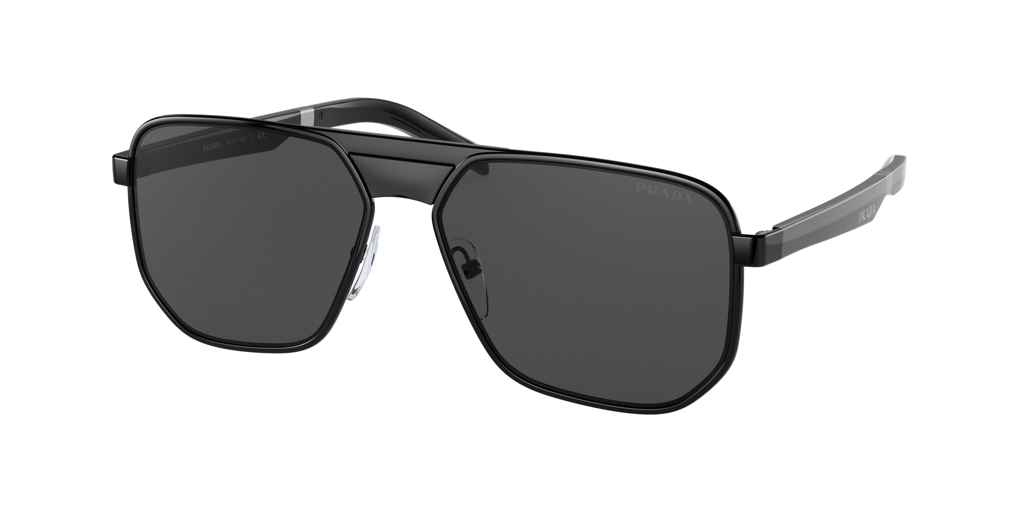 Prada PR60WS Rectangle Sunglasses  1AB5S0-Black 58-145-16 - Color Map Black