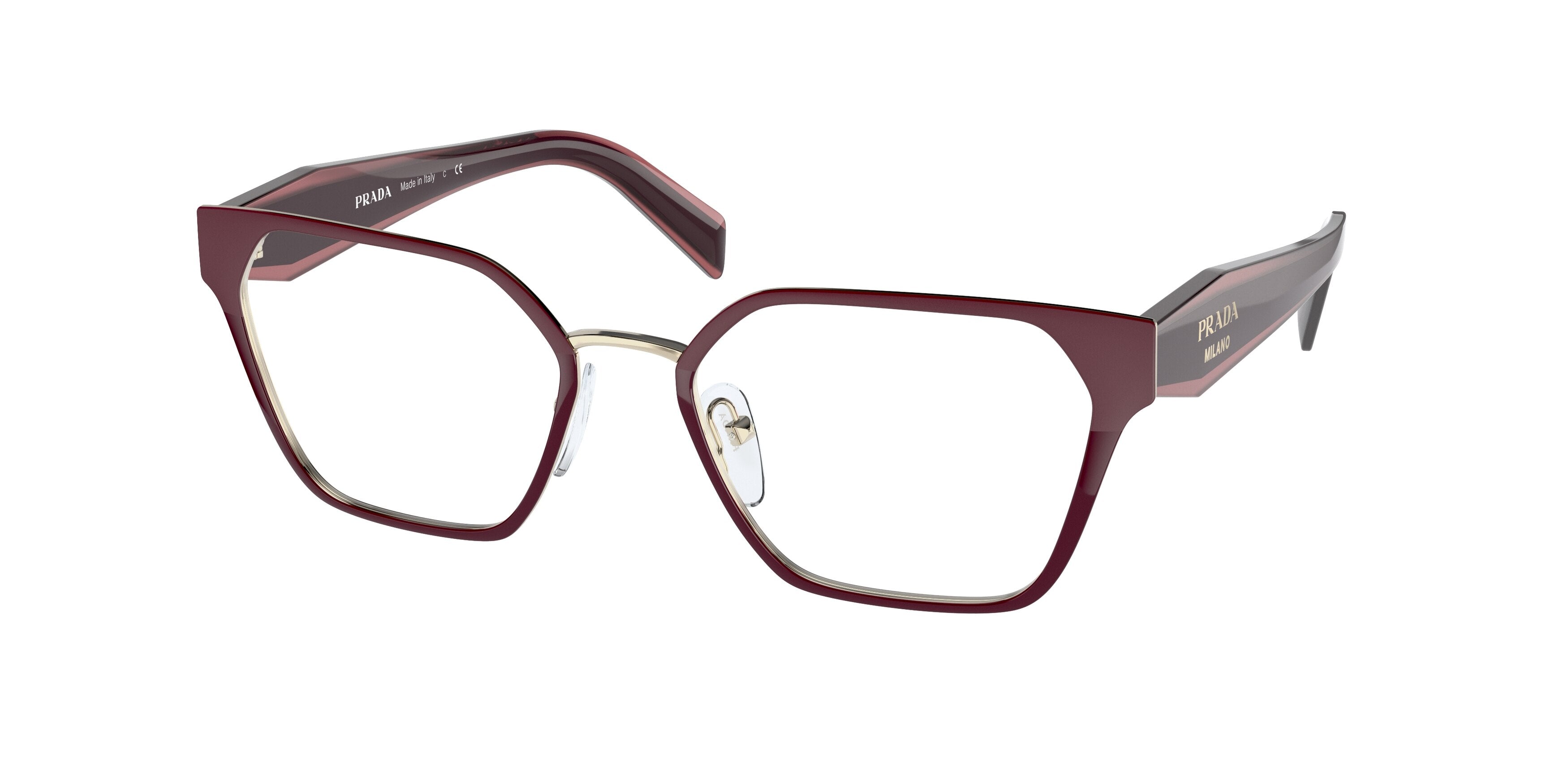 Prada PR63WV Irregular Eyeglasses  08R1O1-Opal Garnet/Garnet 53-140-18 - Color Map Red
