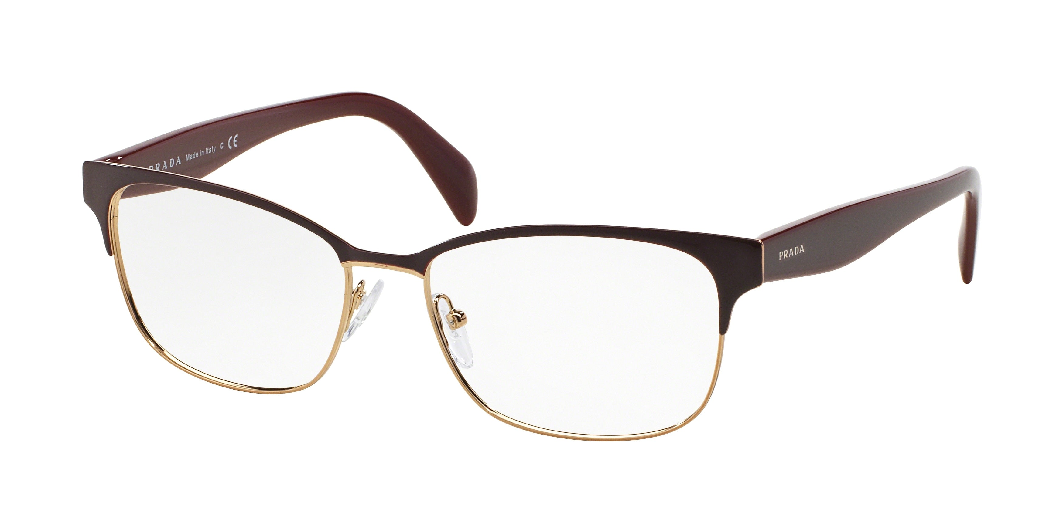 Prada CONCEPTUAL PR65RV Rectangle Eyeglasses  UAN1O1-Bordeaux On Pale Gold 55-140-16 - Color Map Red