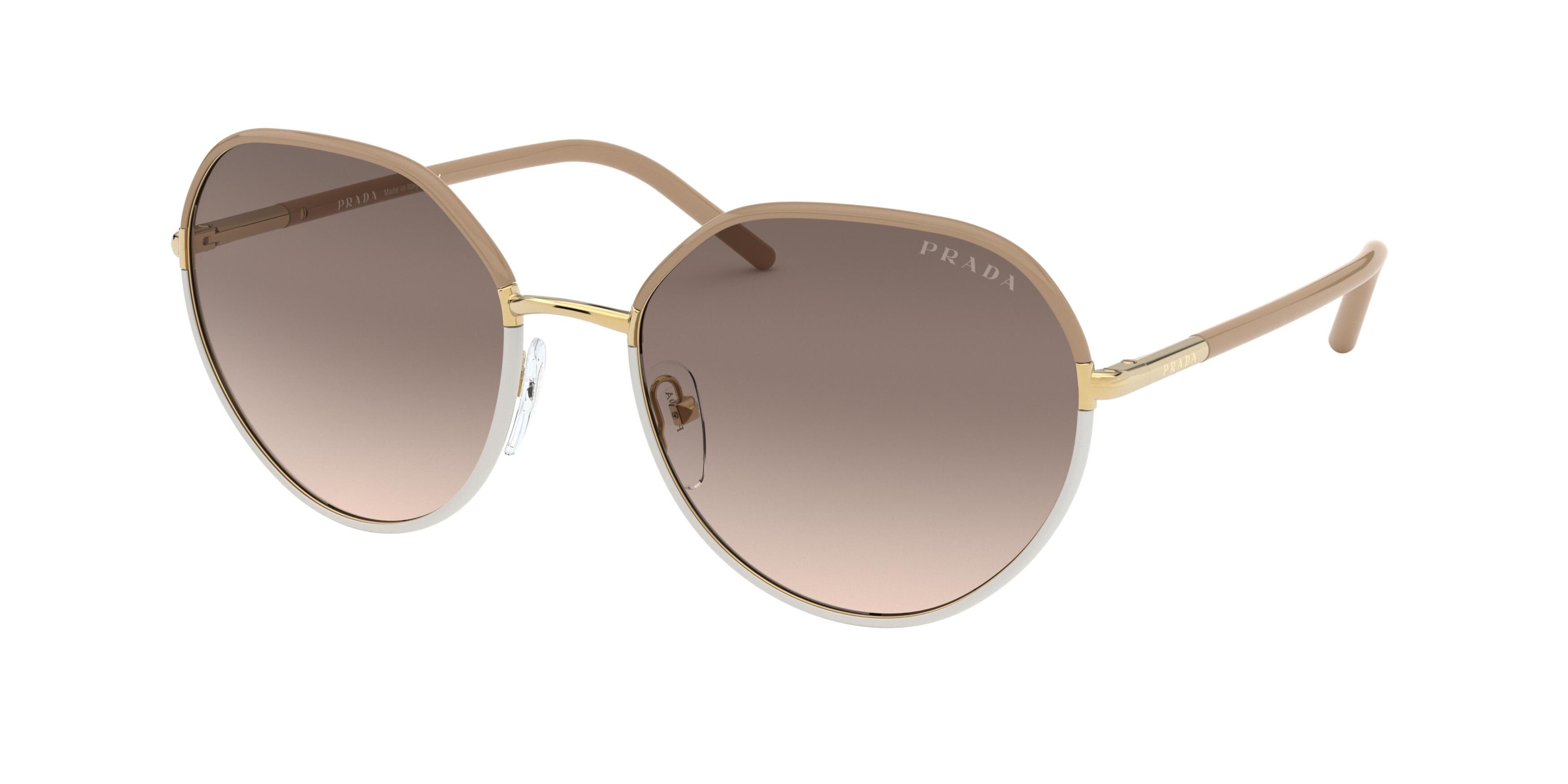 Prada PR65XS Round Sunglasses  09G3D0-Beige/Ivory 58-145-19 - Color Map Brown