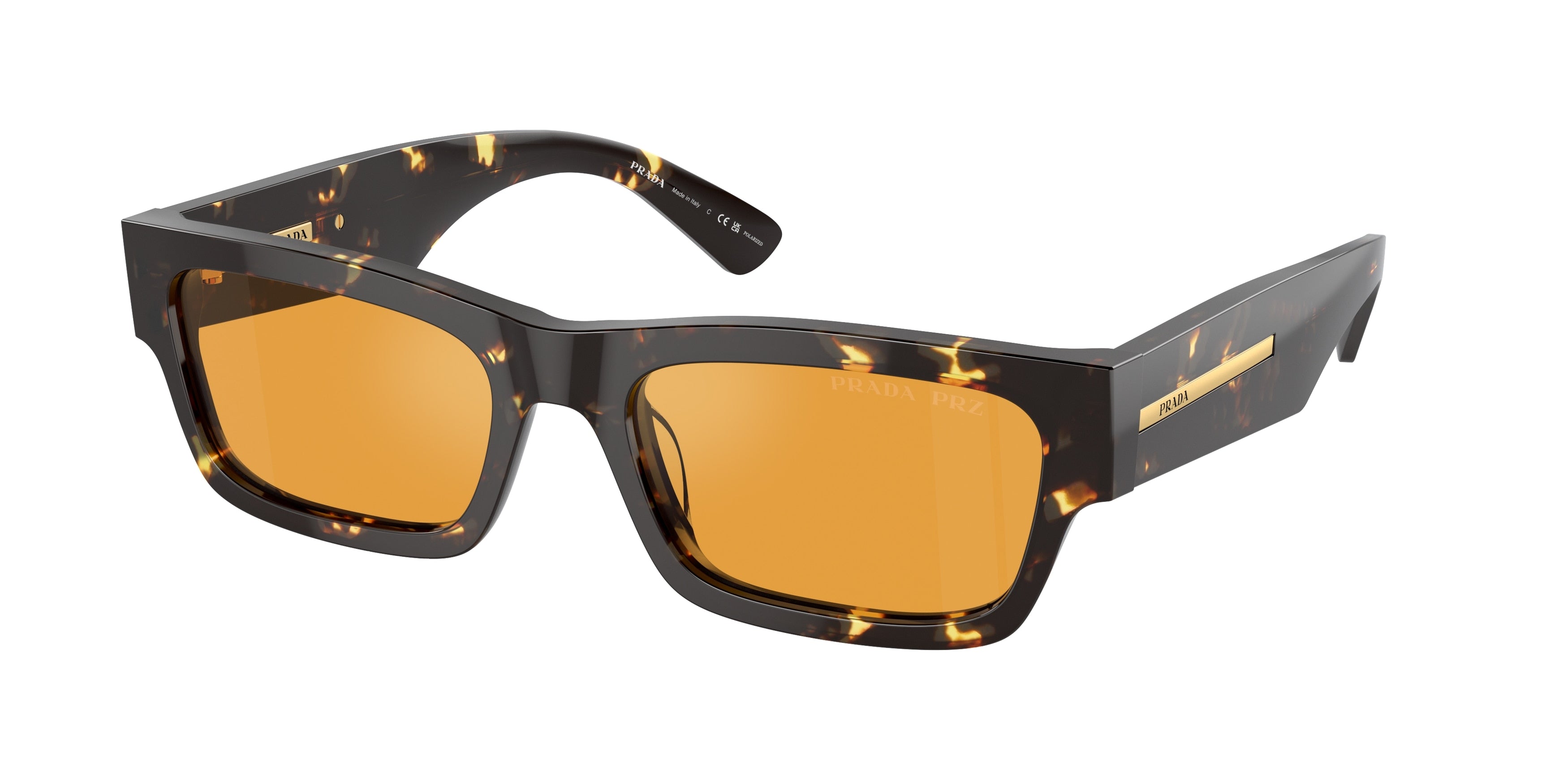 Prada PRA03S Rectangle Sunglasses  16O20C-Havana Black/Yellow 56-145-19 - Color Map Brown