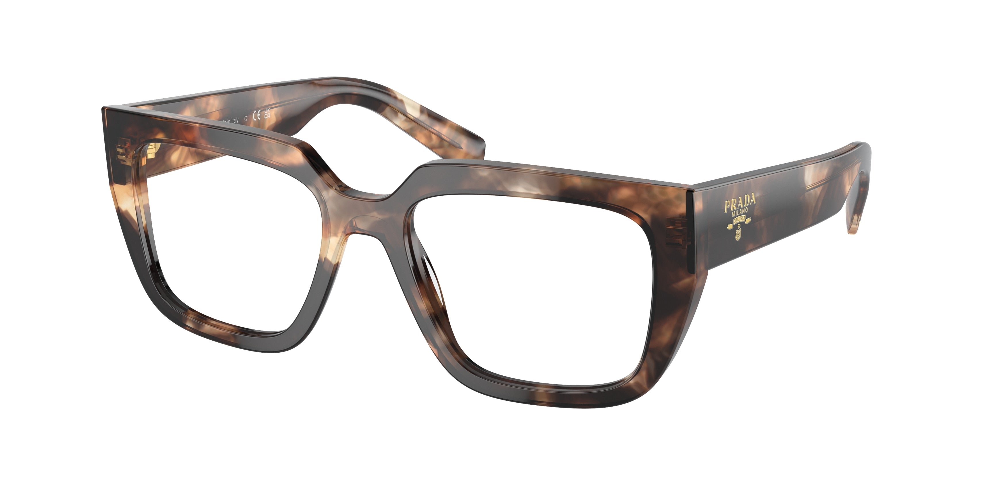 Prada PRA03V Irregular Eyeglasses  14P1O1-Havana Caramel 52-140-18 - Color Map Brown