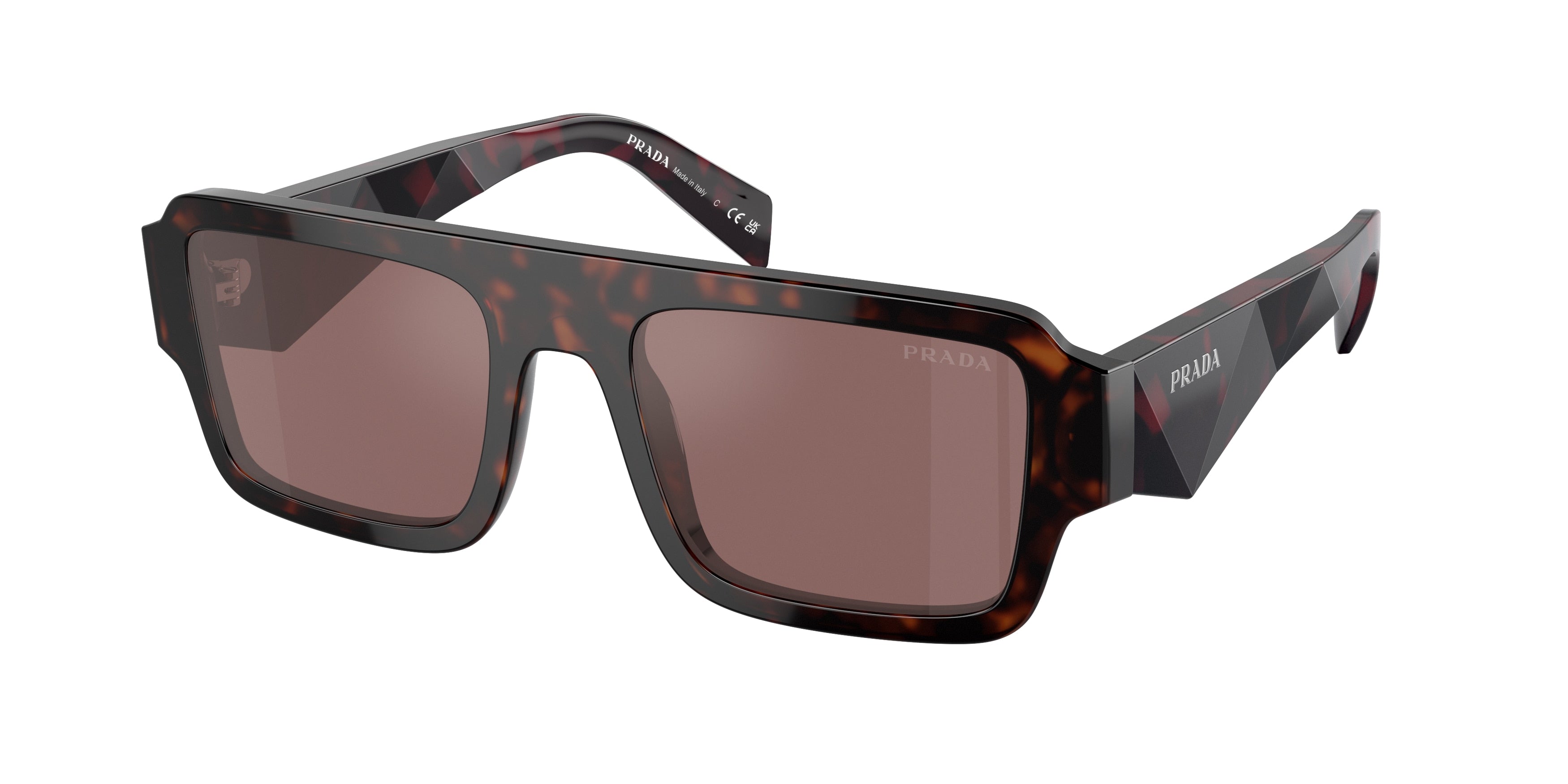 Prada PRA05SF Rectangle Sunglasses  17N90B-Briar Tortoise 55-145-19 - Color Map Brown