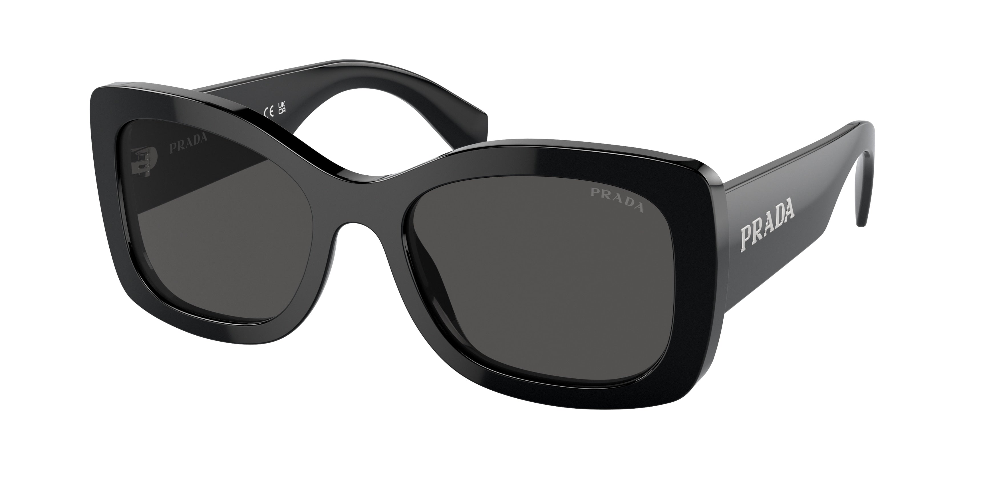 Prada PRA08S Oval Sunglasses  1AB5S0-Black 56-145-20 - Color Map Black