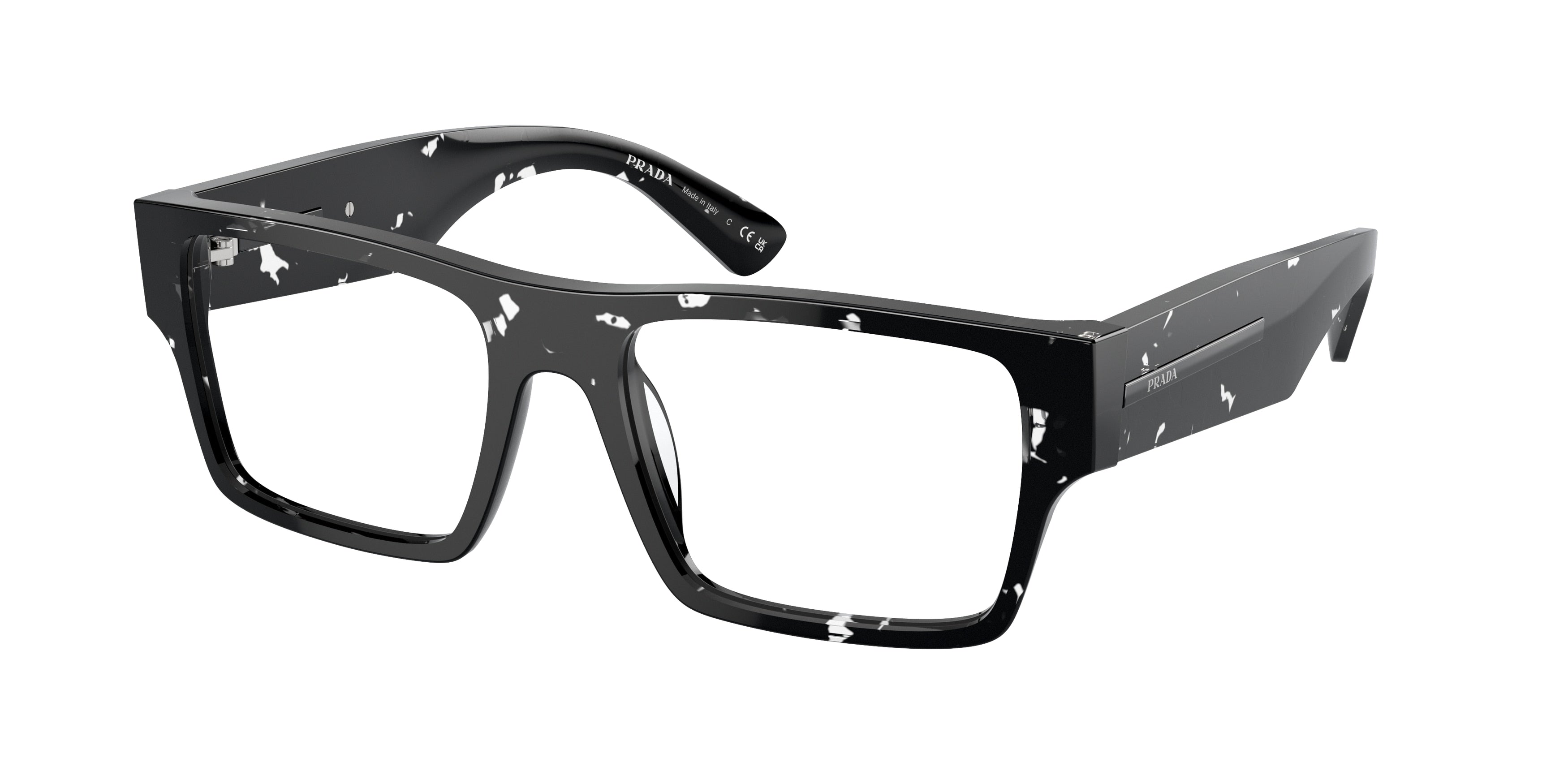 Prada PRA08V Rectangle Eyeglasses  15O1O1-Havana Black Transparent 54-145-18 - Color Map Brown