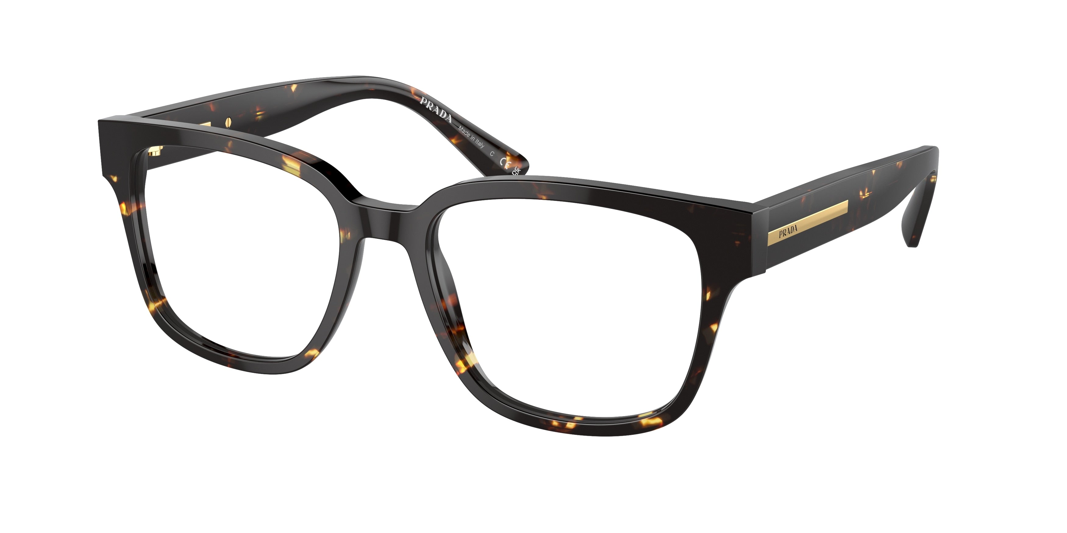 Prada PRA09VF Pillow Eyeglasses  16O1O1-Havana Black/Yellow 55-145-17 - Color Map Brown