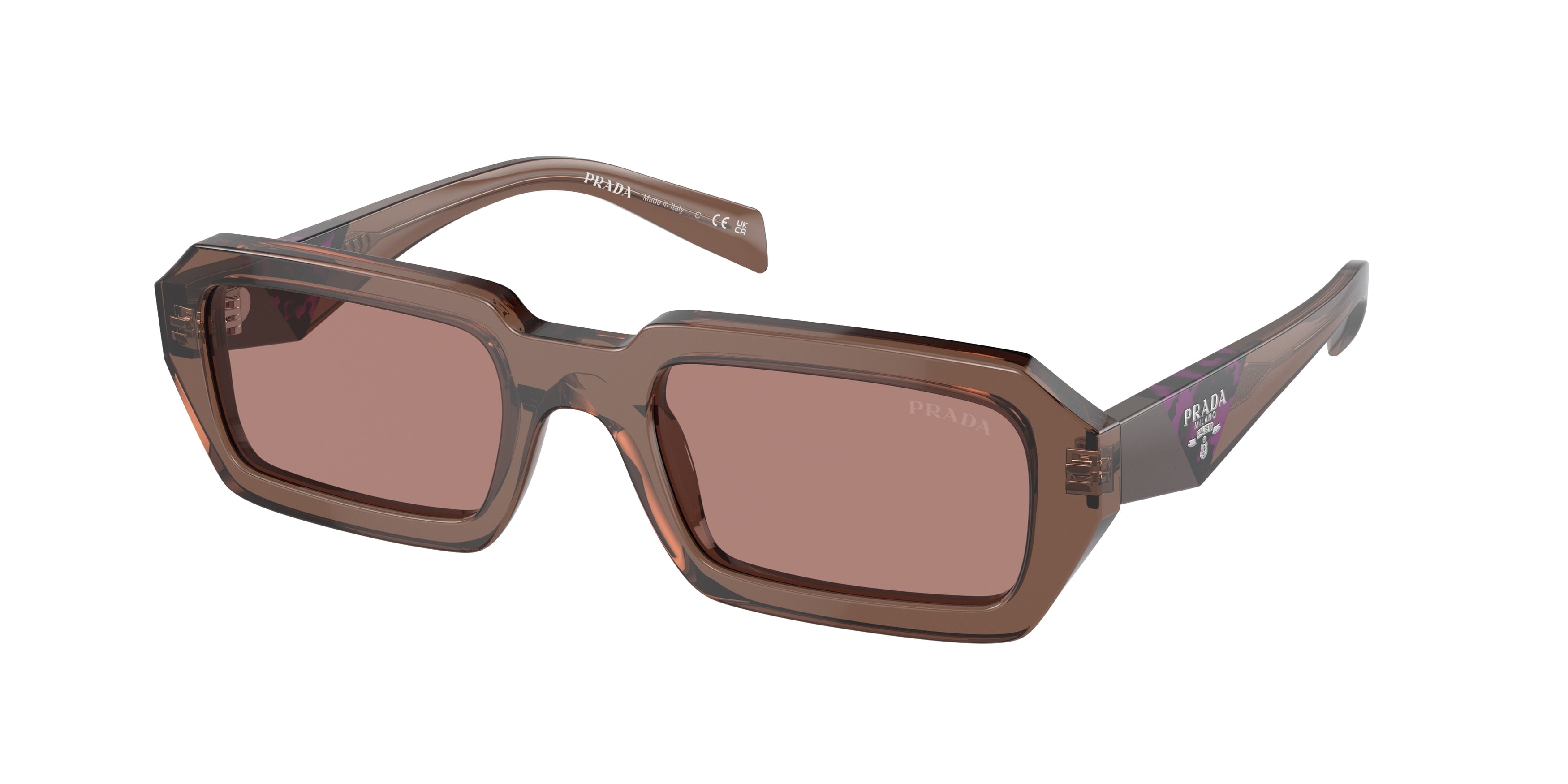 Prada PRA12S Irregular Sunglasses  17O60B-Brown Transparent 52-140-21 - Color Map Brown