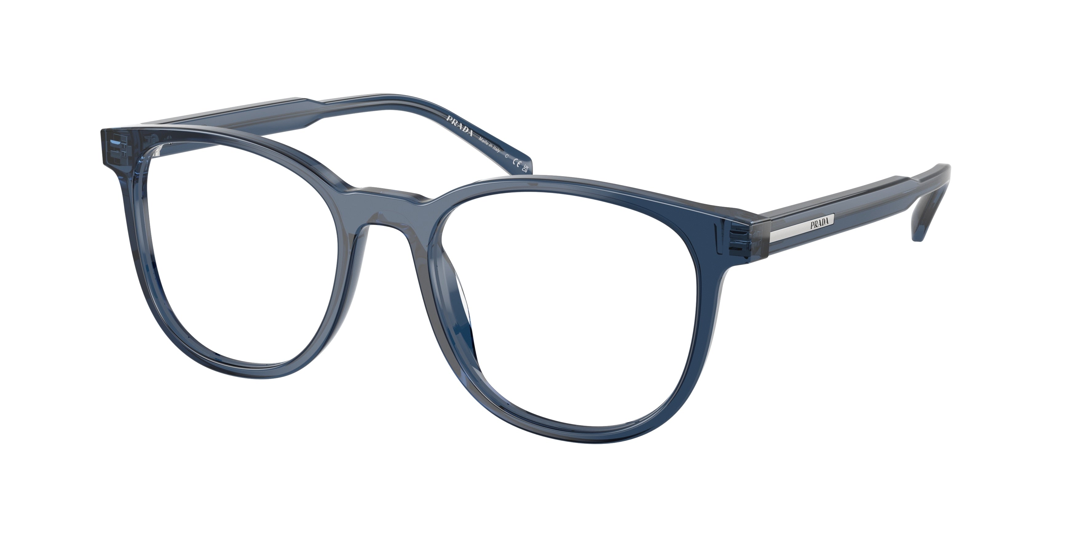 Prada PRA15V Phantos Eyeglasses  08Q1O1-Crystal Blue 52-145-19 - Color Map Blue